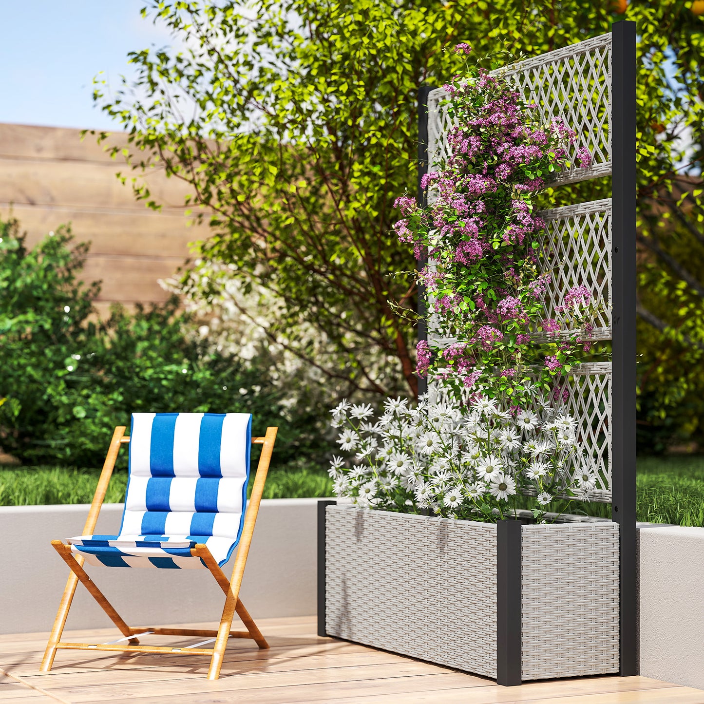 Garden Planter Box with Trellis, Liner for Climbing Plants