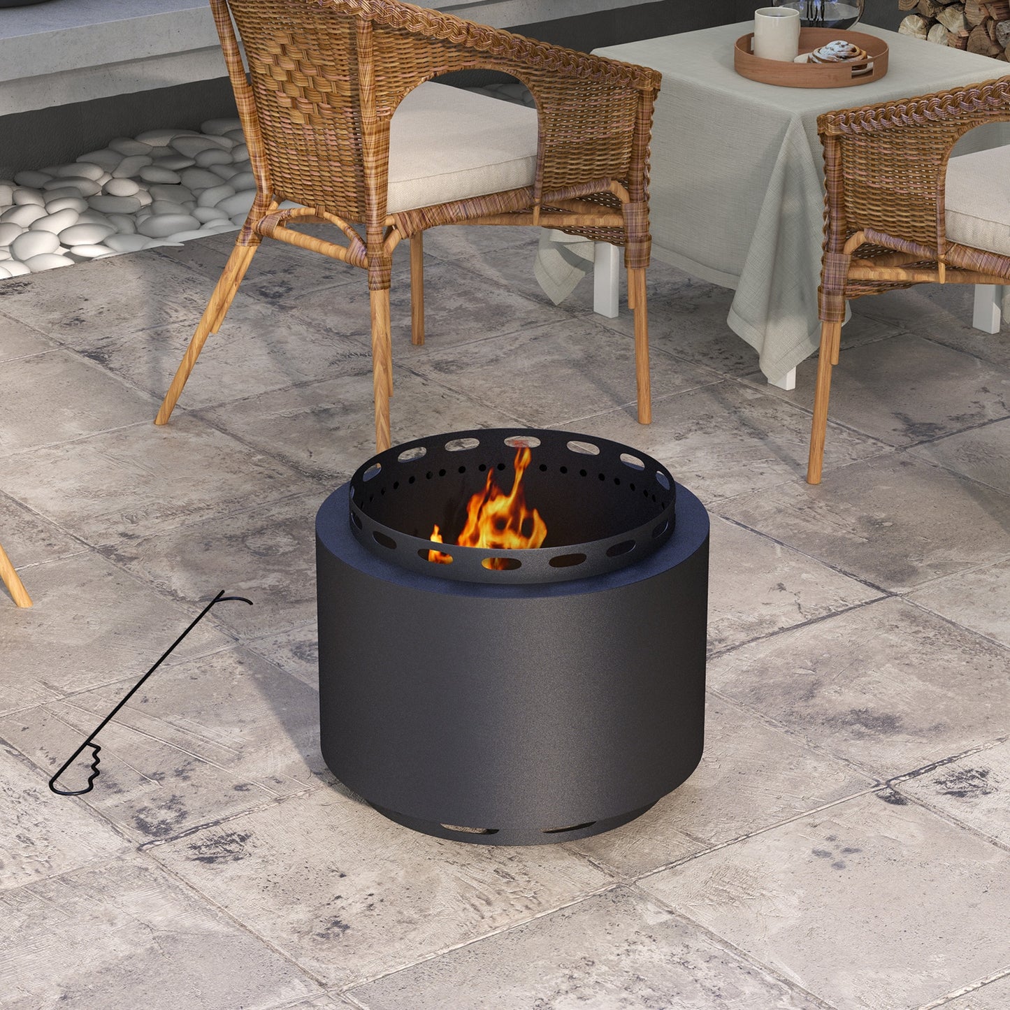 Smokeless Fire Pit, 48.5cm Portable Wood Burning Firepit with Poker (1)