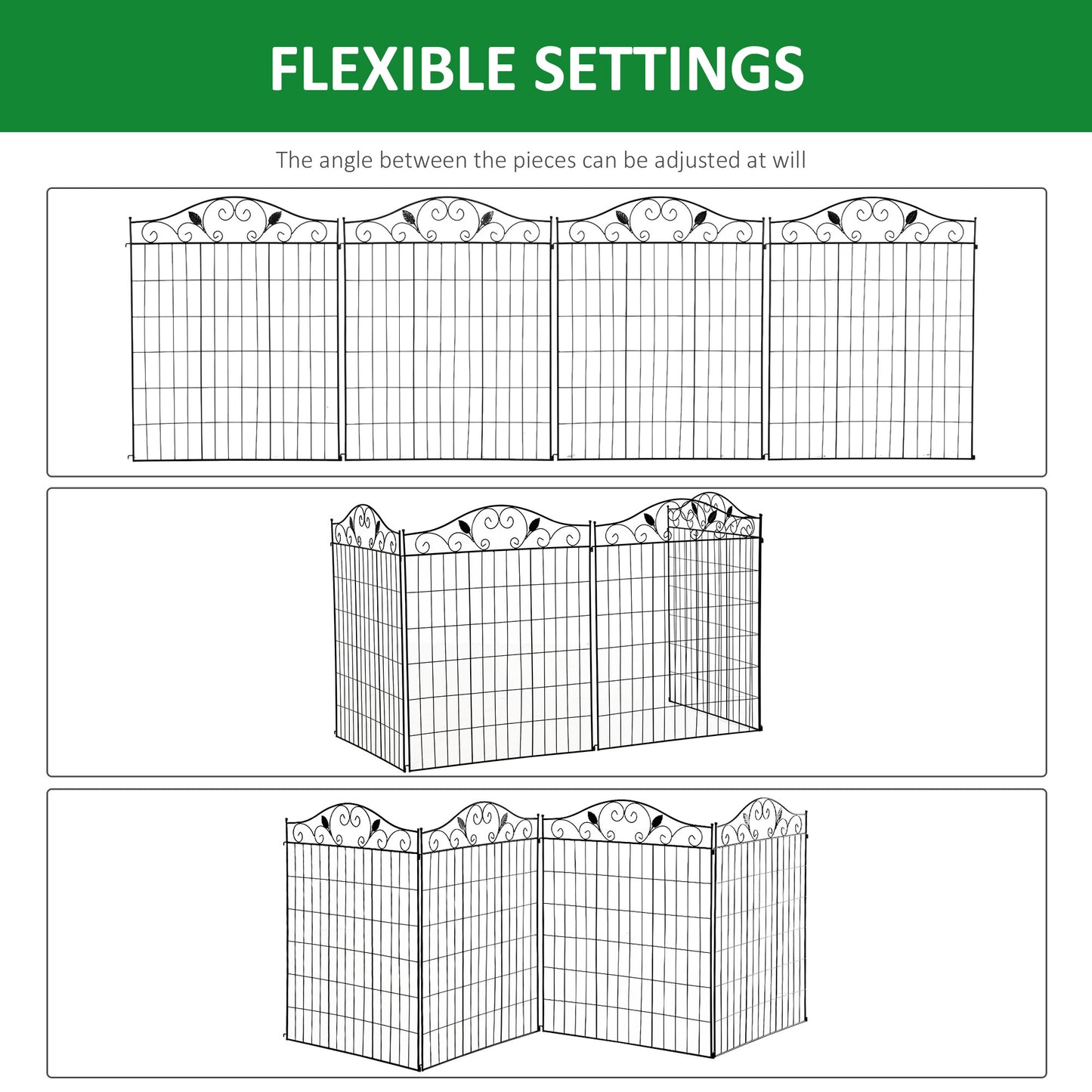 Garden Decorative Fence 4 Panels 44in x 12ft Metal Wire Landscape