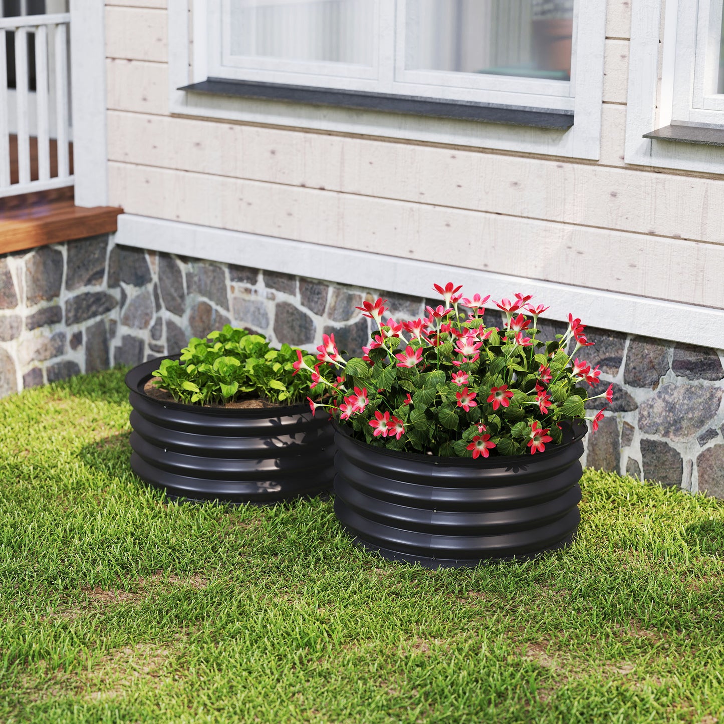 Set of 2 Raised Garden Bed, Metal Planter Box with Safety Edging