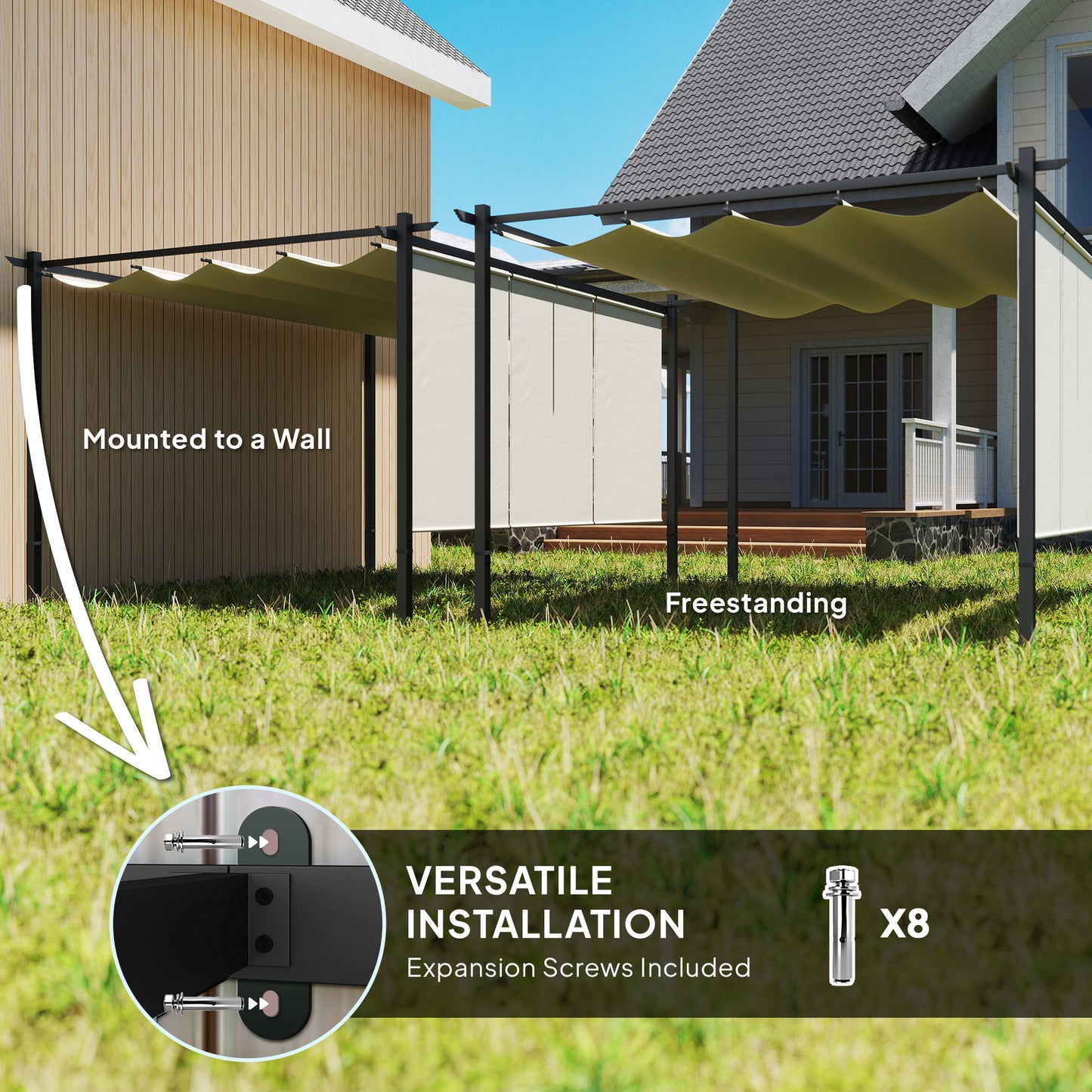 3 x 4m Metal Pergola with Retractable Roof and Roller Shade (1)
