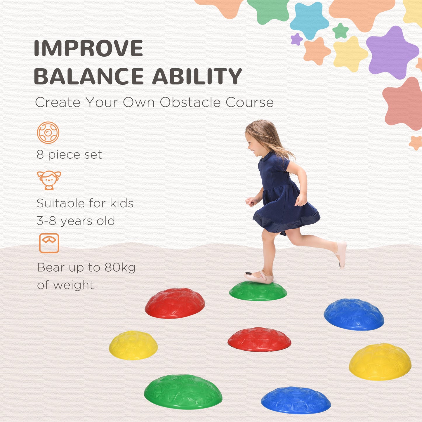 Eight-Piece Kids Stepping Stones, with Non-Slip Mats