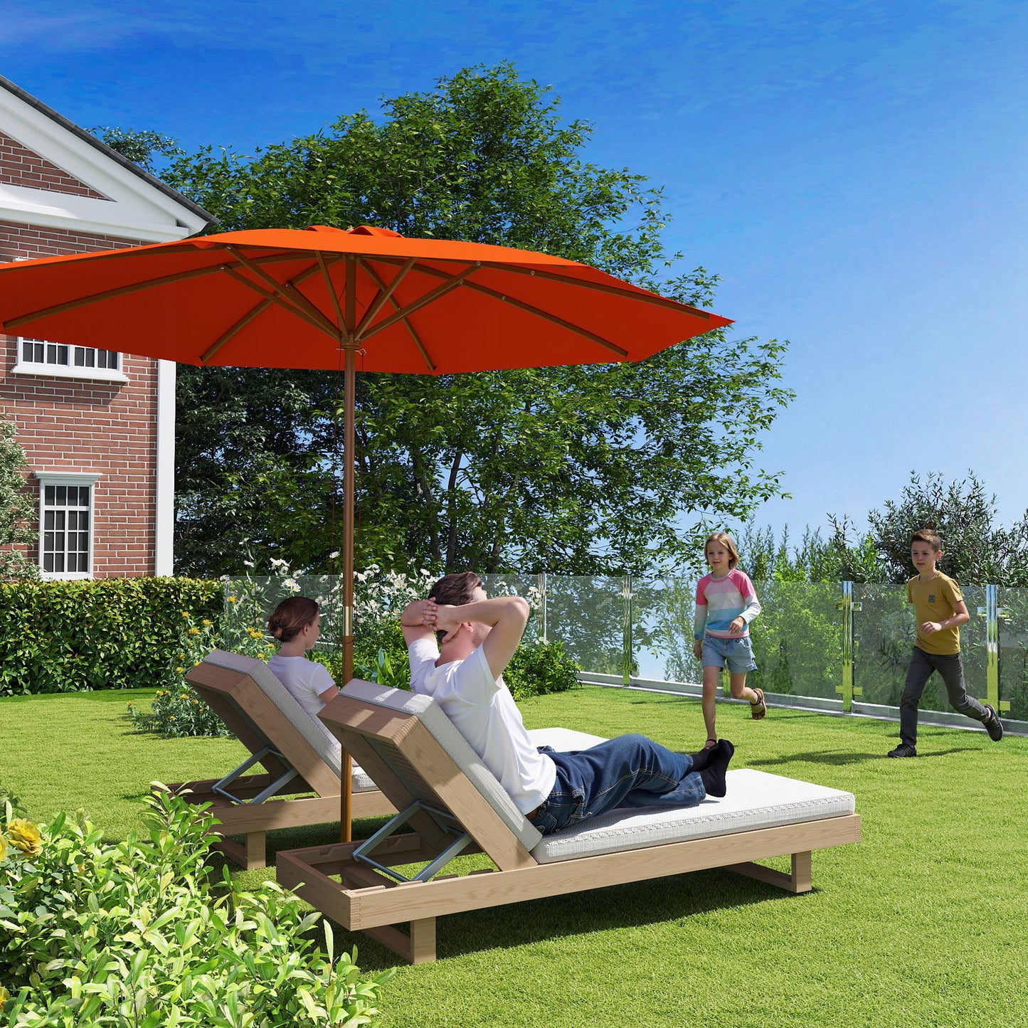 3m Wood Pole Parasol Umbrella
