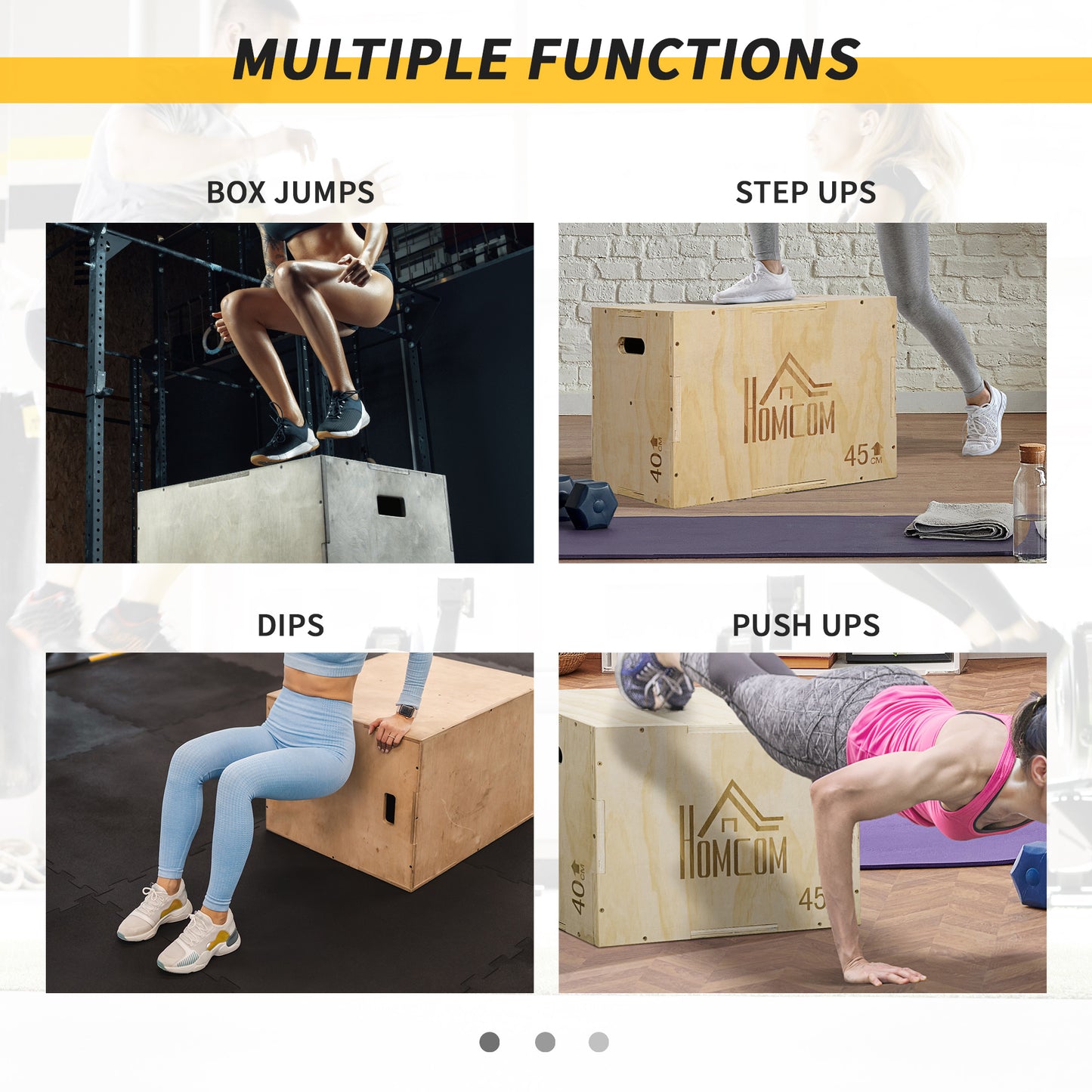 3-in-1 Wooden Plyo Box, Plyometric Jump Box with Handle Openings