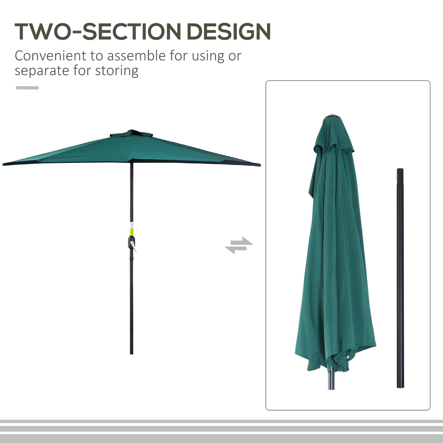 2.7m Garden Half Parasol, Outdoor Balcony Umbrella with 5 Steel Ribs
