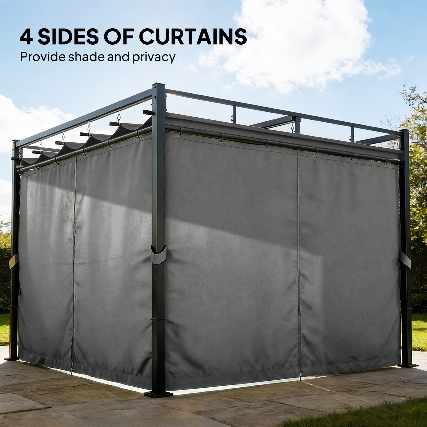 3 x 3 m Pergola with Retractable Roof Canopy and Curtains