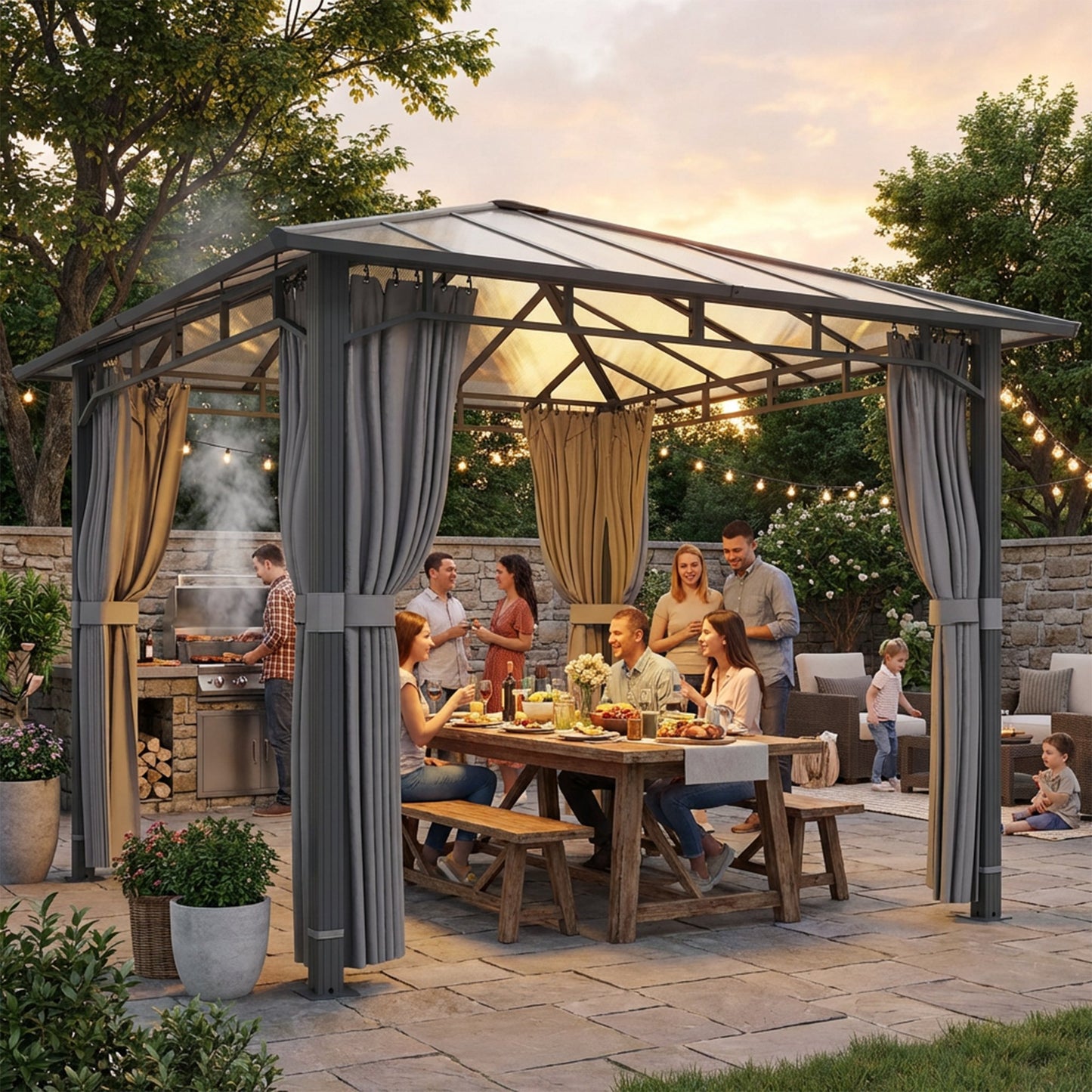 3 x 3 m Outdoor Hardtop Gazebo Canopy with PC Roof
