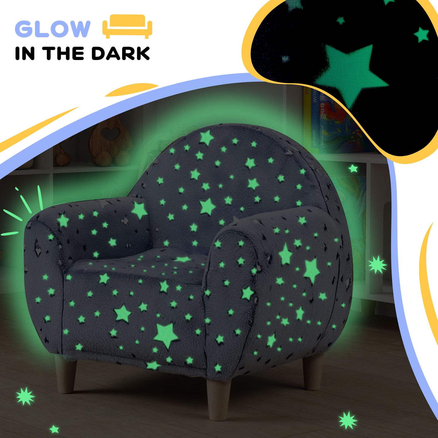 Kids Armchair, Glow in the Dark Chair with Star Design for Bedroom