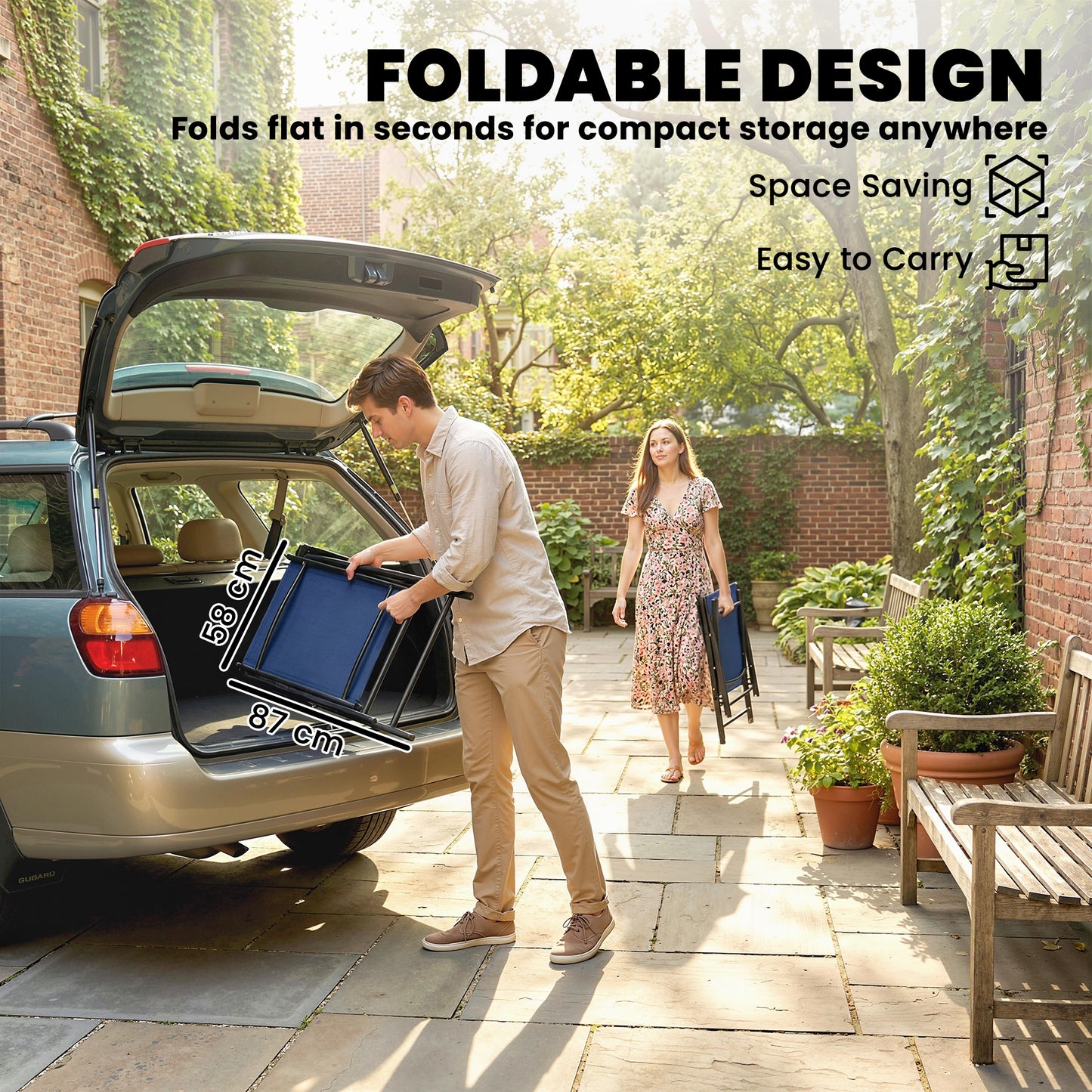 Folding Garden Chairs , Foldable Garden Dining Chairs with High Back