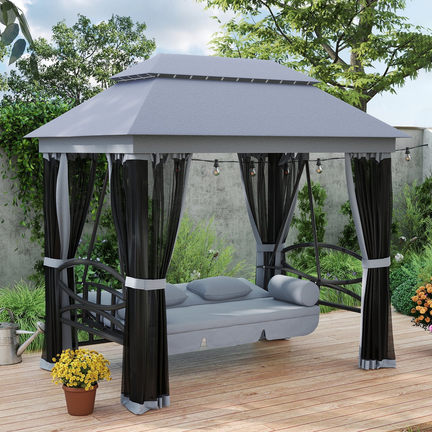 3 Seater Swing Chair Hammock Gazebo Lounger Cushioned Seat Waterproof