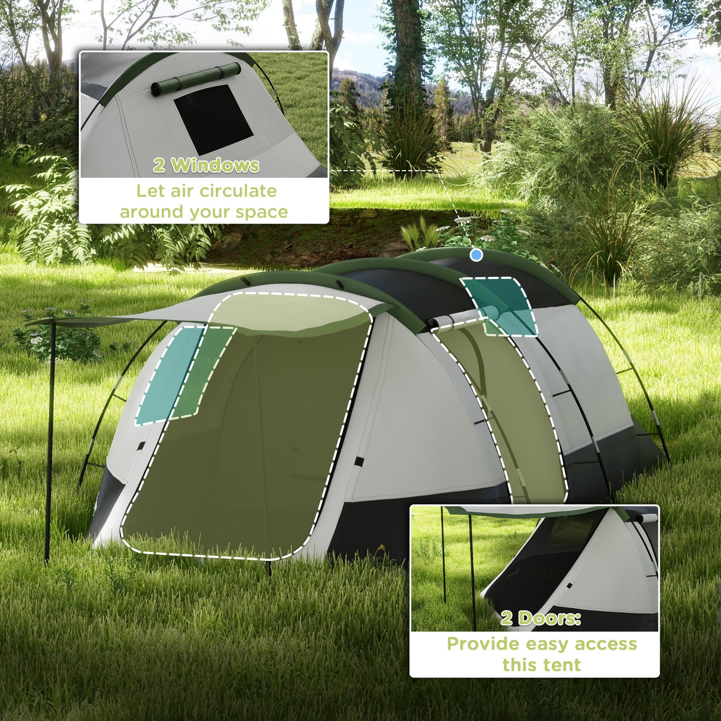 Three-Man Camping Tent, with Two Rooms and Porch