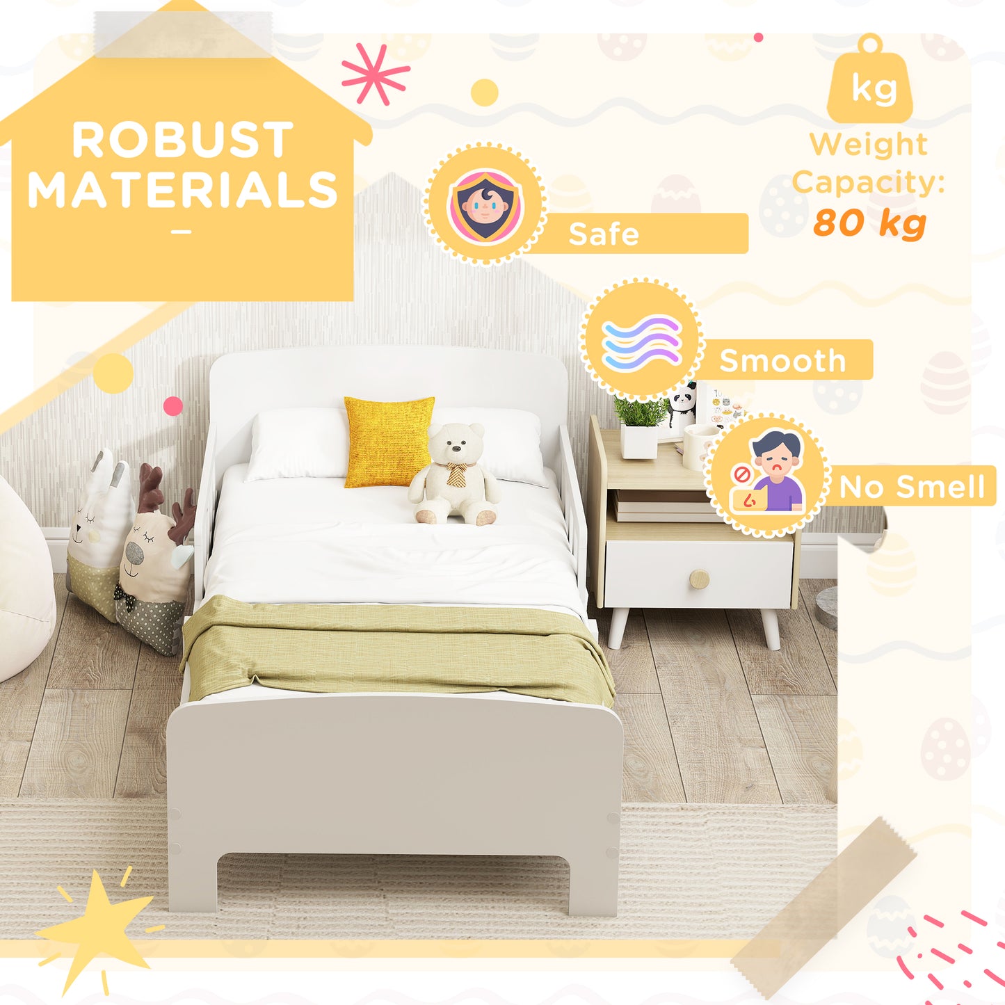 Toddler Bed, Kids Bed Frame with Safety Side Rails