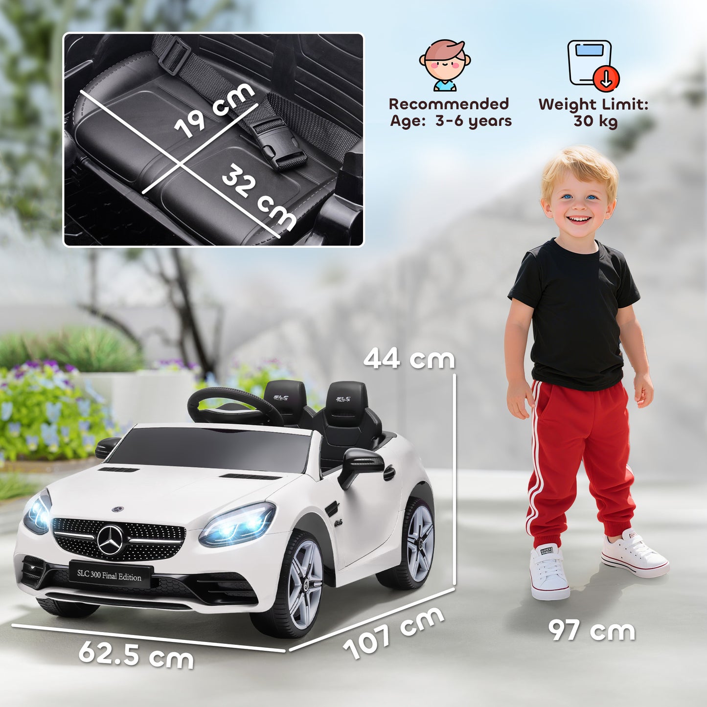 Benz SLC 300  Licensed 12V Kids Electric Ride On, with Music