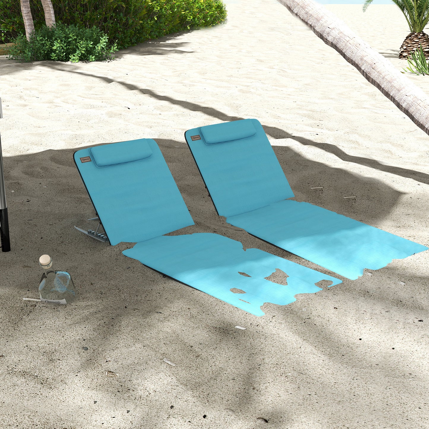 Set of Two Metal Frame Beach Chairs, with Reclining Backs