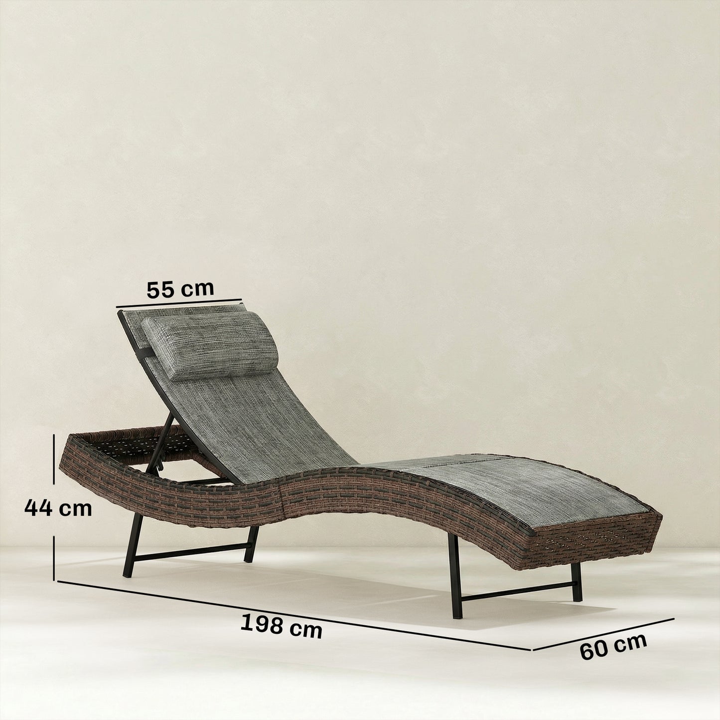 Rattan Sun Lounger, Garden Recliner with 5 Position Adjustable Back