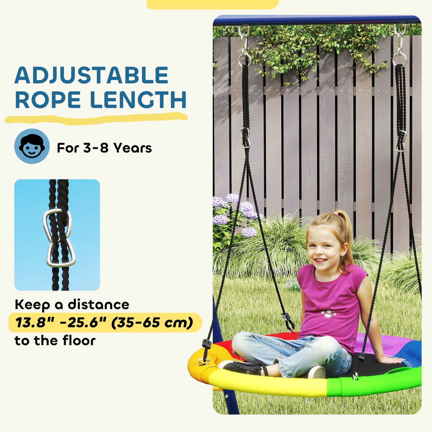 6 in 1 Metal Kids Swing Set with 3 Swings, Climbing Ladder & Net