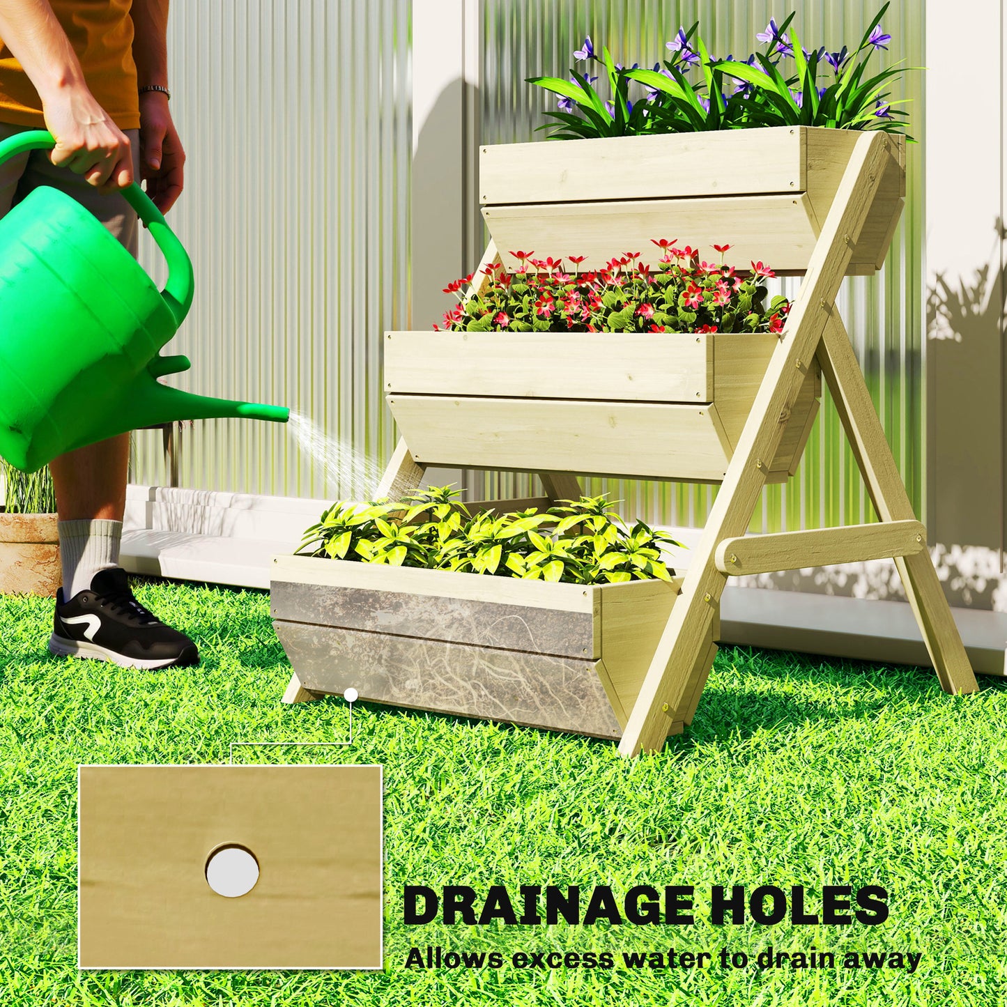 3 Tier Raised Garden Bed Wooden Elevated Planter Box Kit