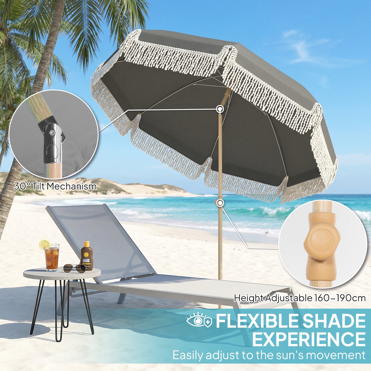 1.7 m Beach Umbrella with Sand Anchor