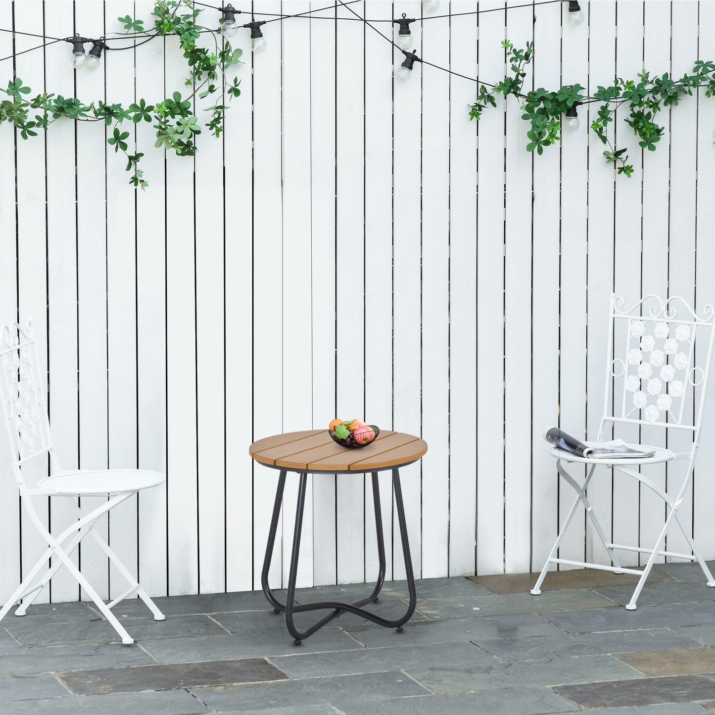 Round Outdoor Side Table Adjustable Leg Pads Garden Table 49 x 49 x