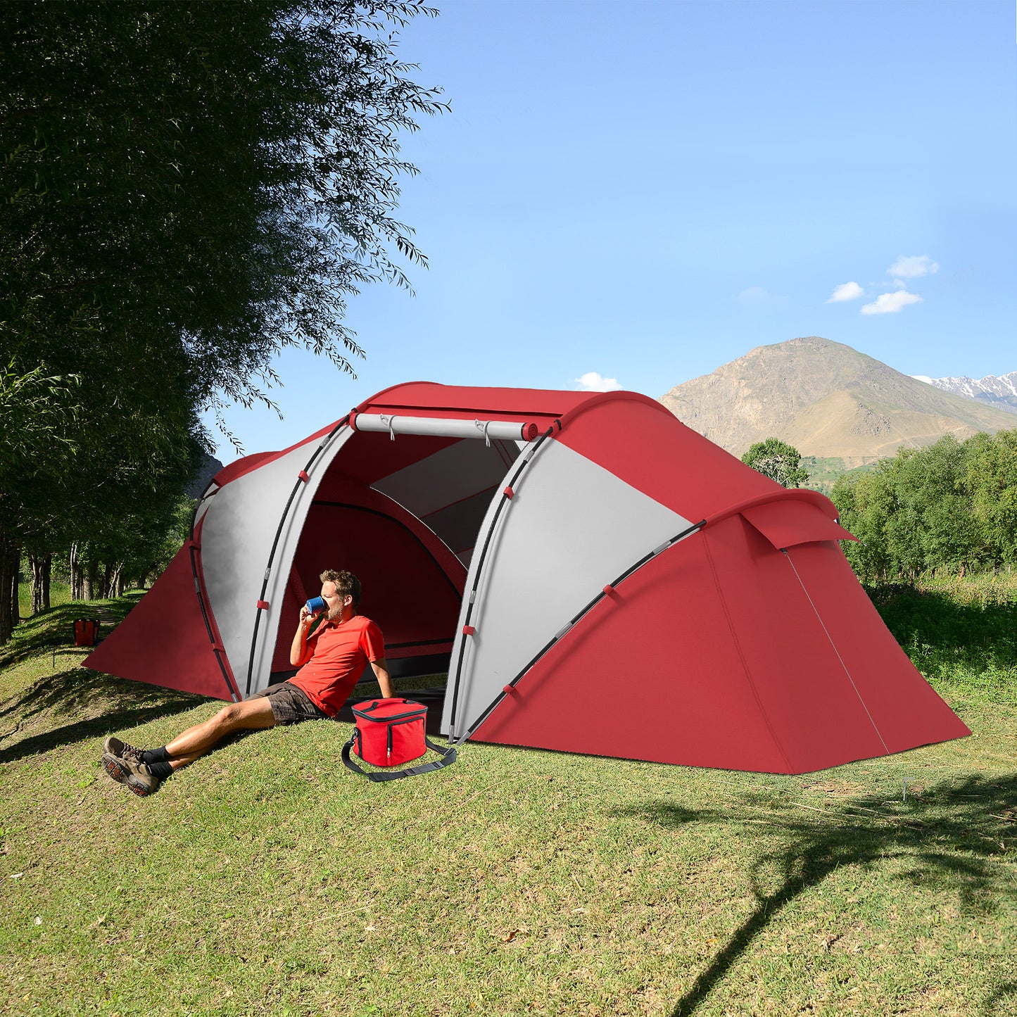 4-6 Man UV Protection Camping Tent - Grey and