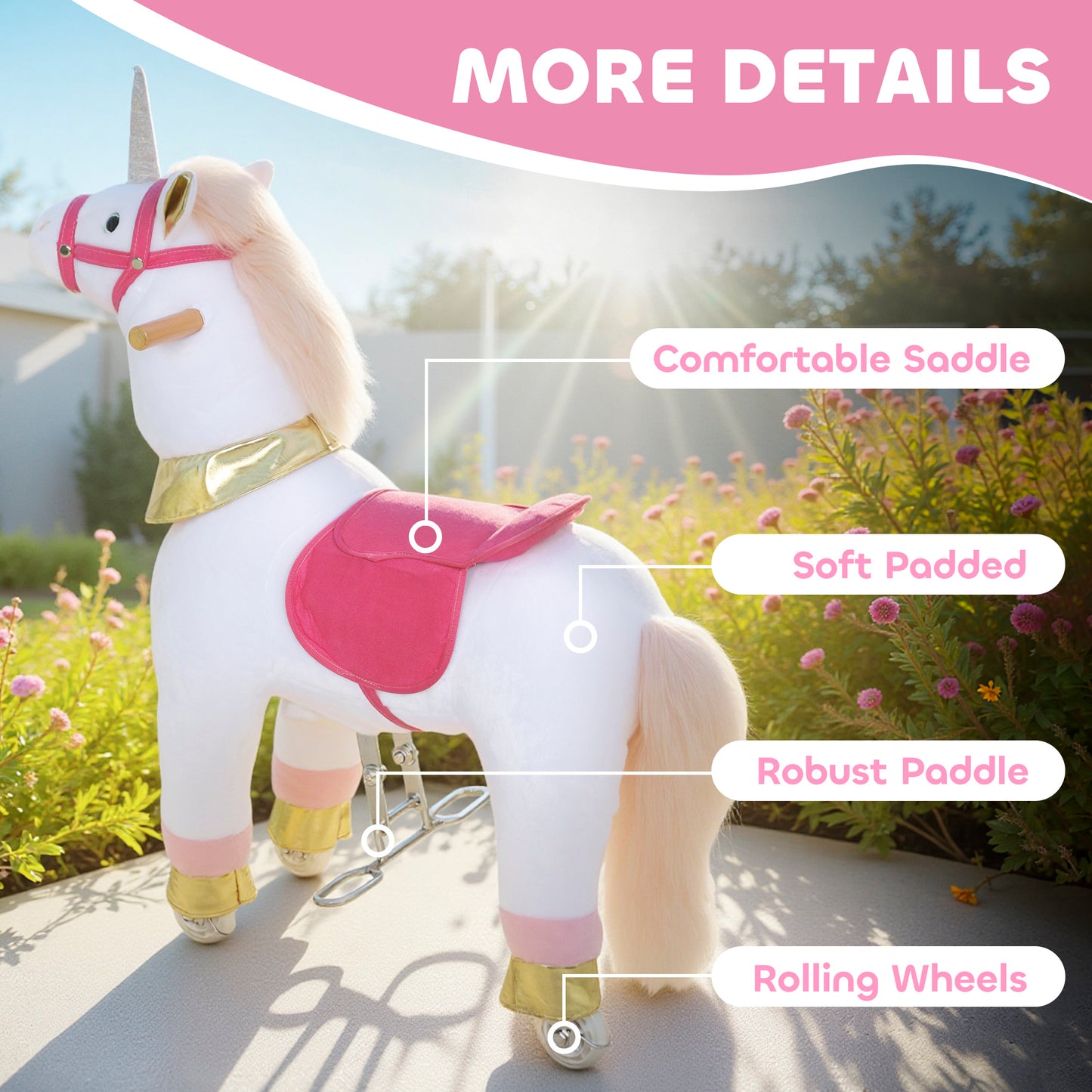 Kids Rocking Horse, Plush Walking Horse with Wheels