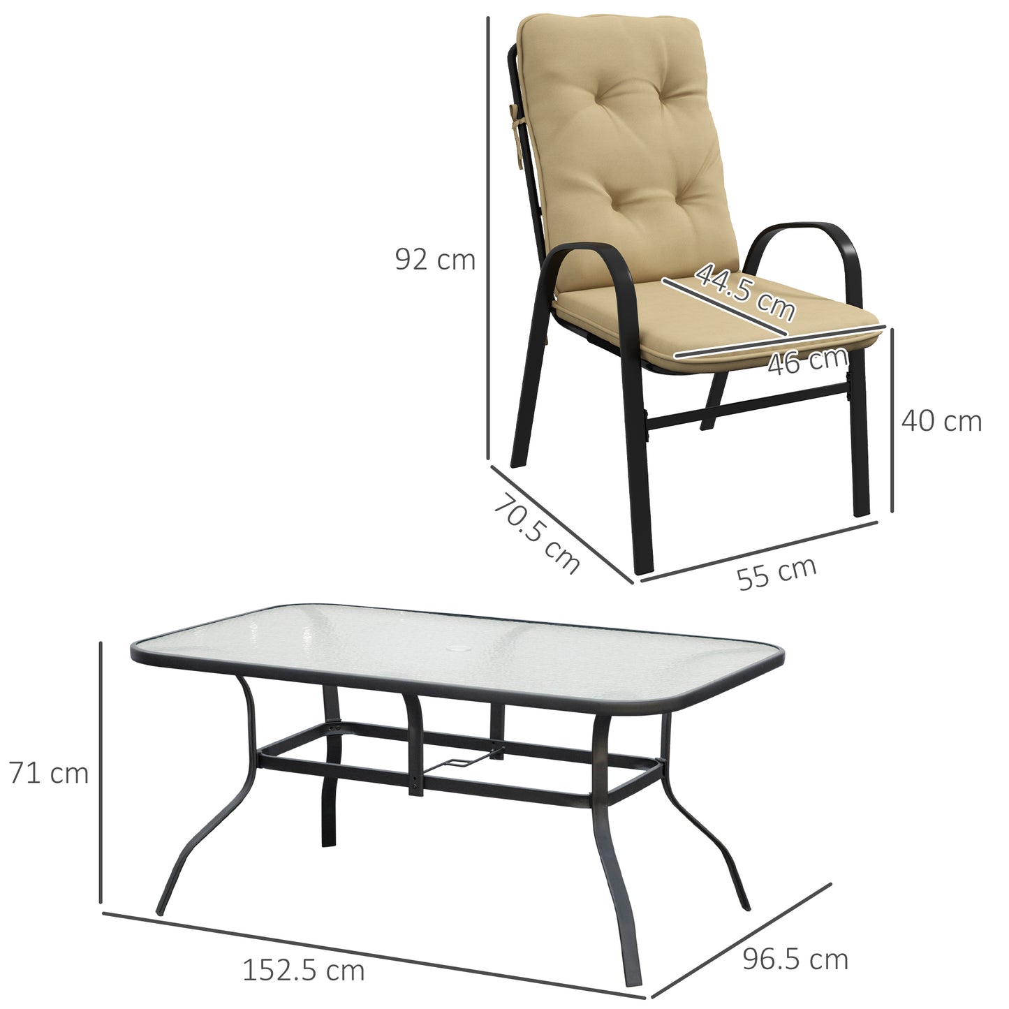 Seven-Piece Garden Dining Set with Ripple Tempered Glass Tabletop