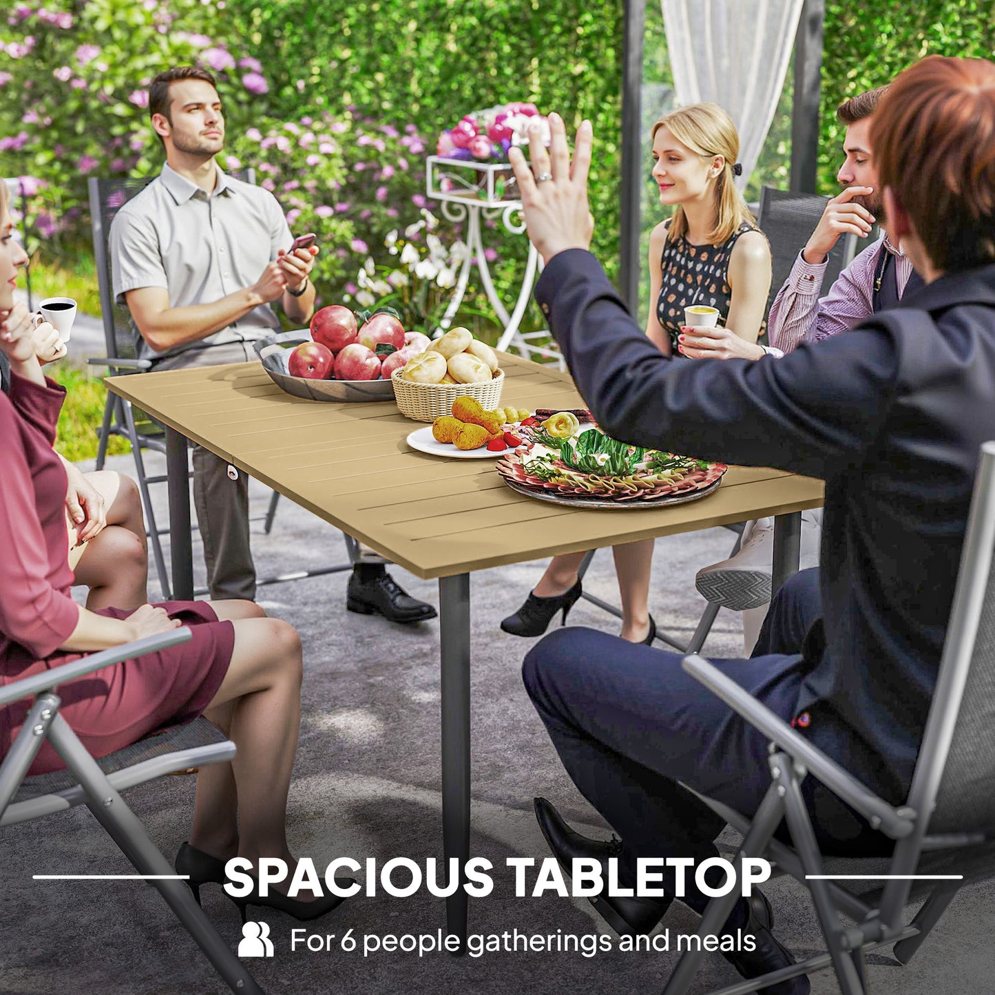 Garden Dining Table, 150 x 90 cm Rectangle Outdoor Table