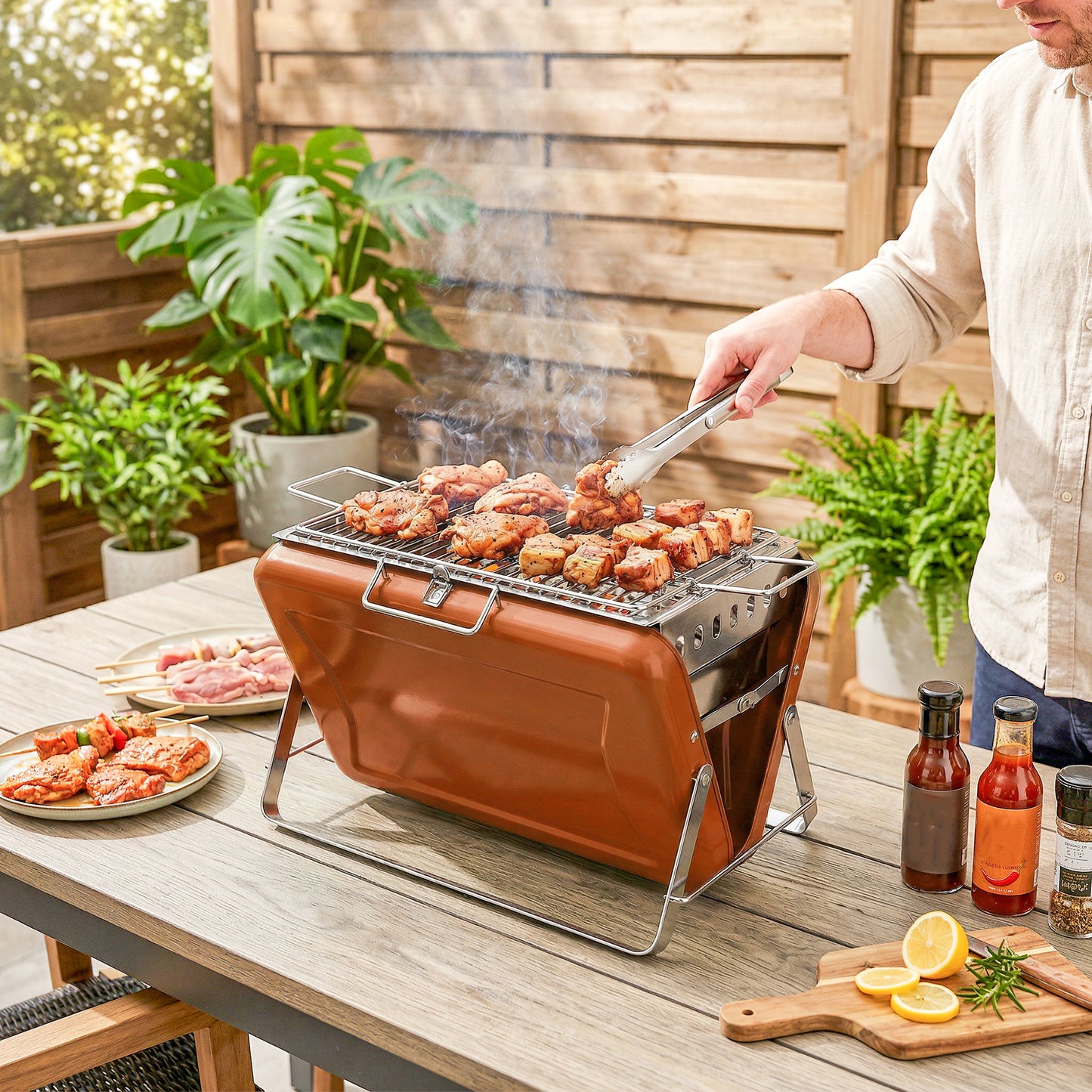 Charcoal BBQ Grill Portable Stainless Steel Barbecue