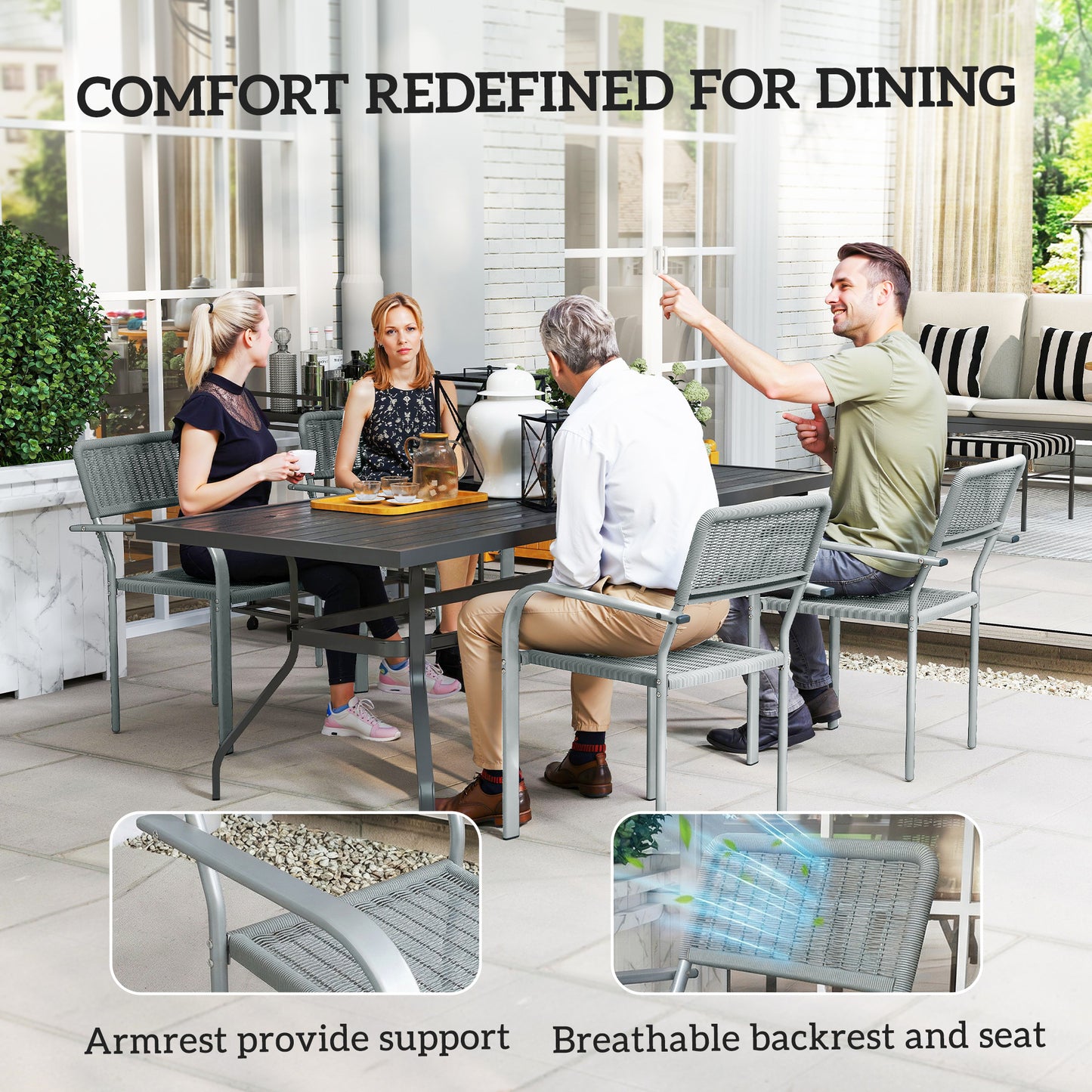 Stackable Garden Chairs Set of 4, Rattan Effect Outdoor Dining Chairs
