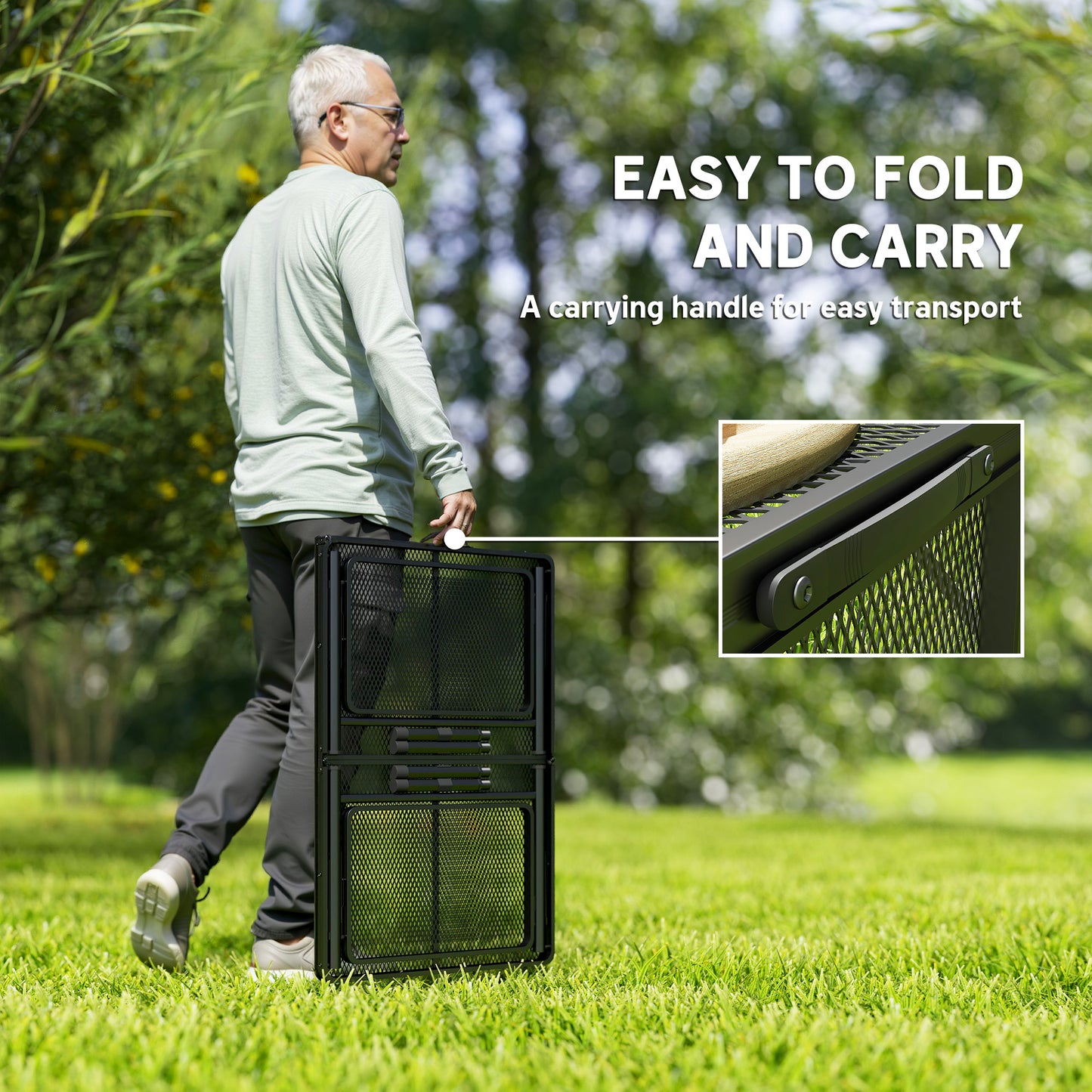 Folding Grill Table, 4.5ft Portable Camping Table with 2 Wing Panels