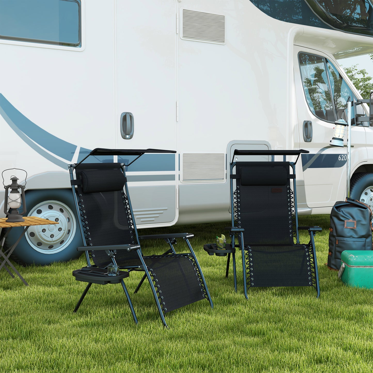 2 Piece Foldable Reclining Garden Chair with Headrest