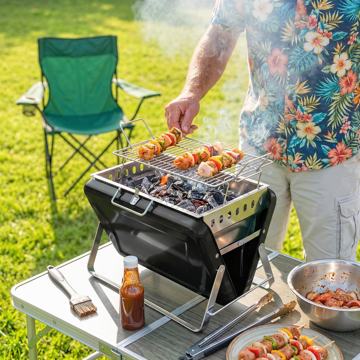 Charcoal BBQ Grill Portable Stainless Steel Barbecue