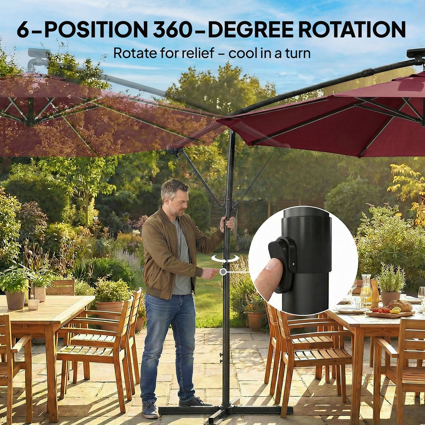 3 m Garden Cantilever Parasol with LED Solar Light