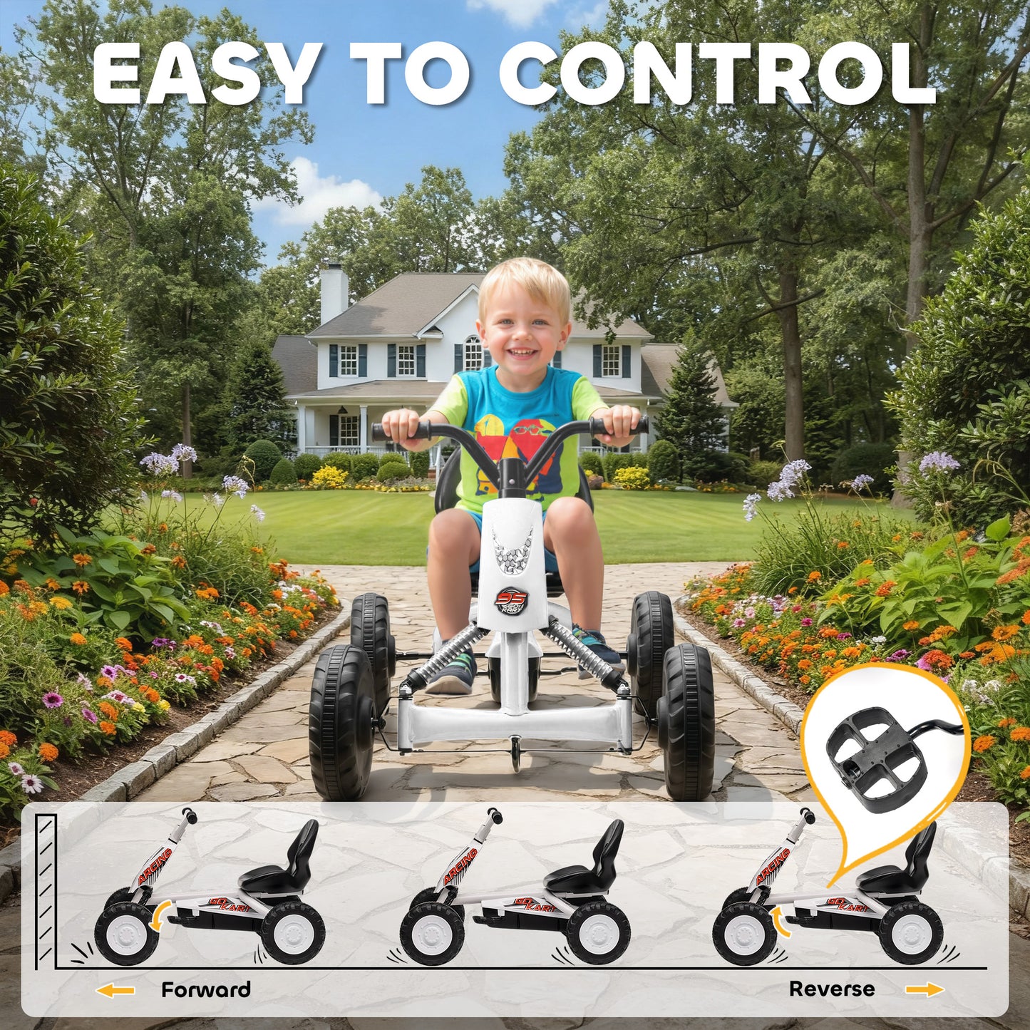 Kids Pedal Go Kart with Steel Frame, Sporty Design, for Ages 2-5 Years