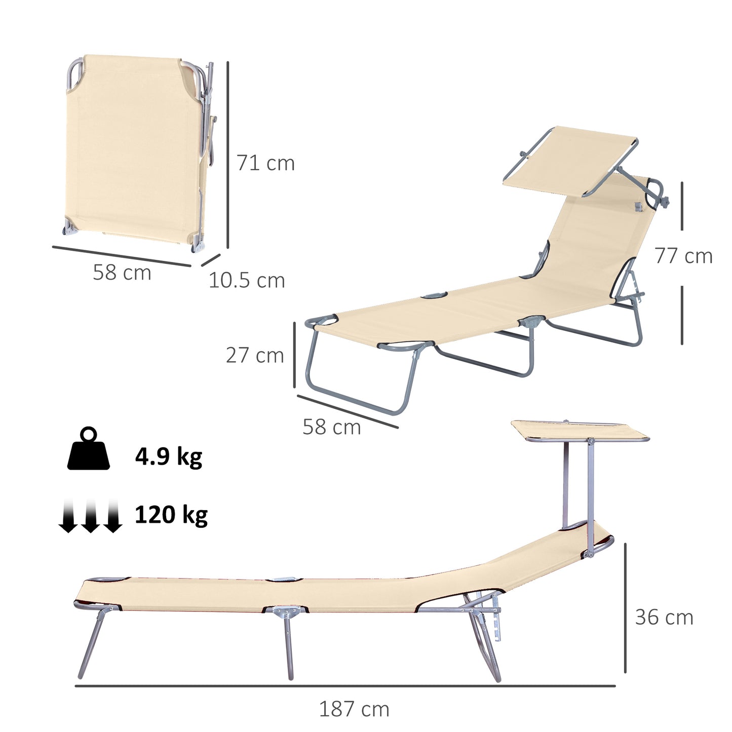 Folding Sun Lounger with Canopy