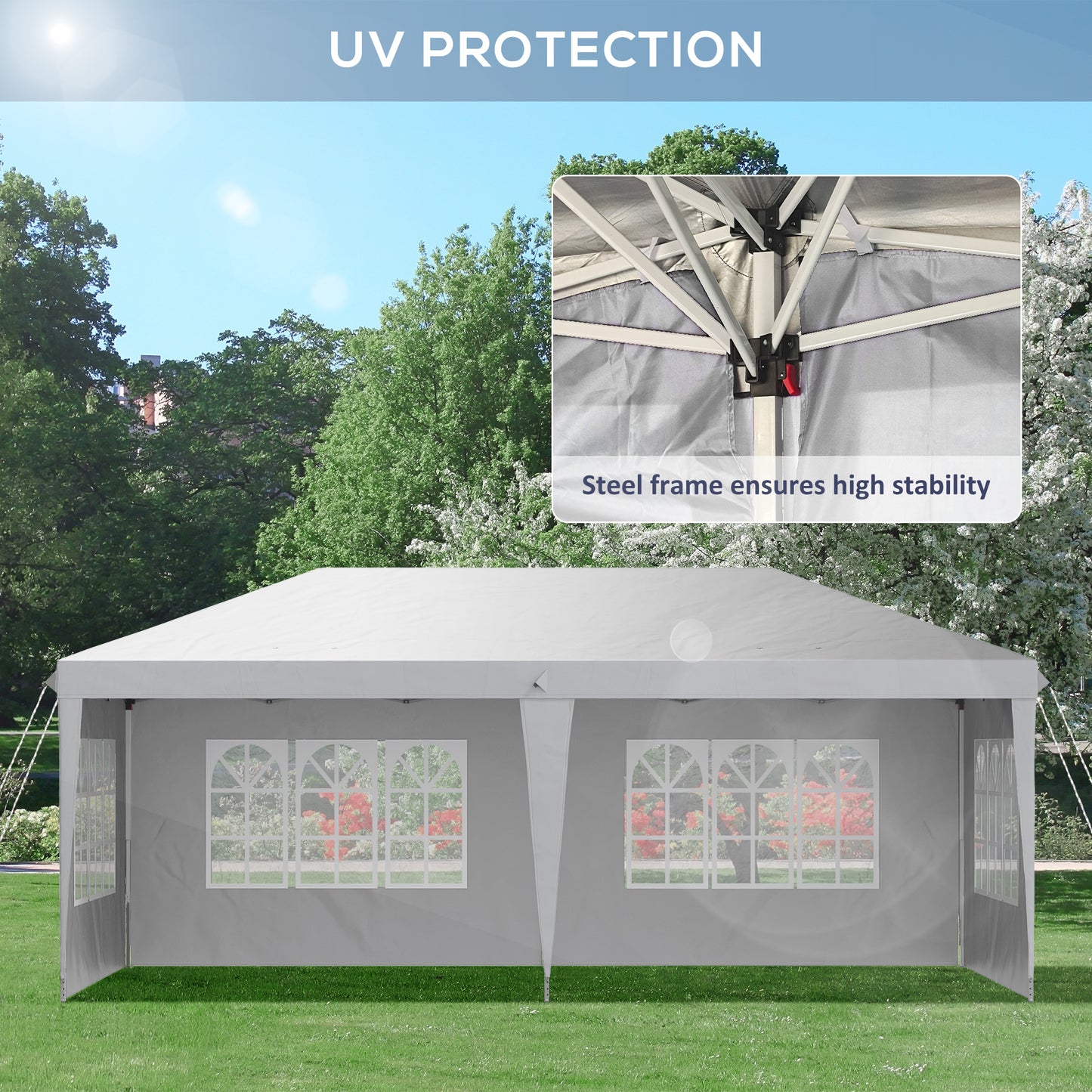 3 x 6m Pop Up Gazebo, Height Adjustable Marquee Party Tent