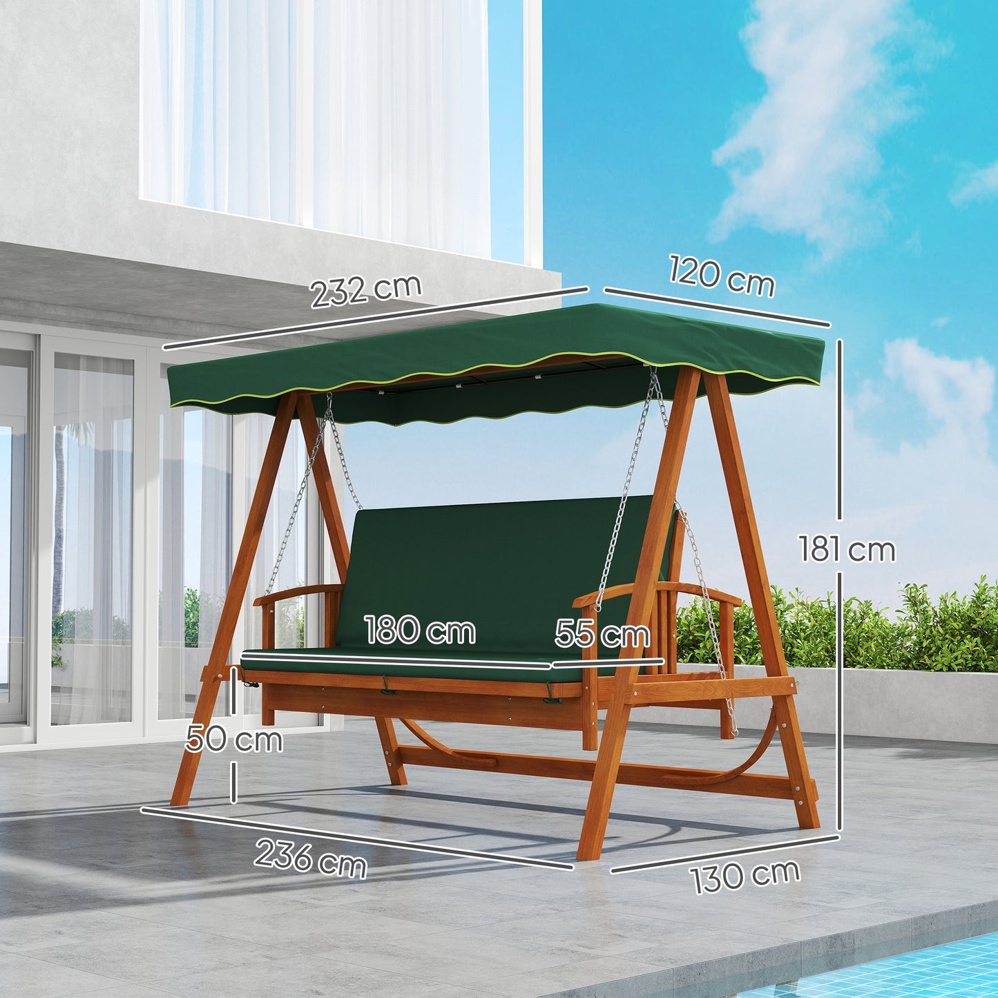 3 Seater 2-in-1 Wooden Garden Swing Seat Swing Chair Outdoor