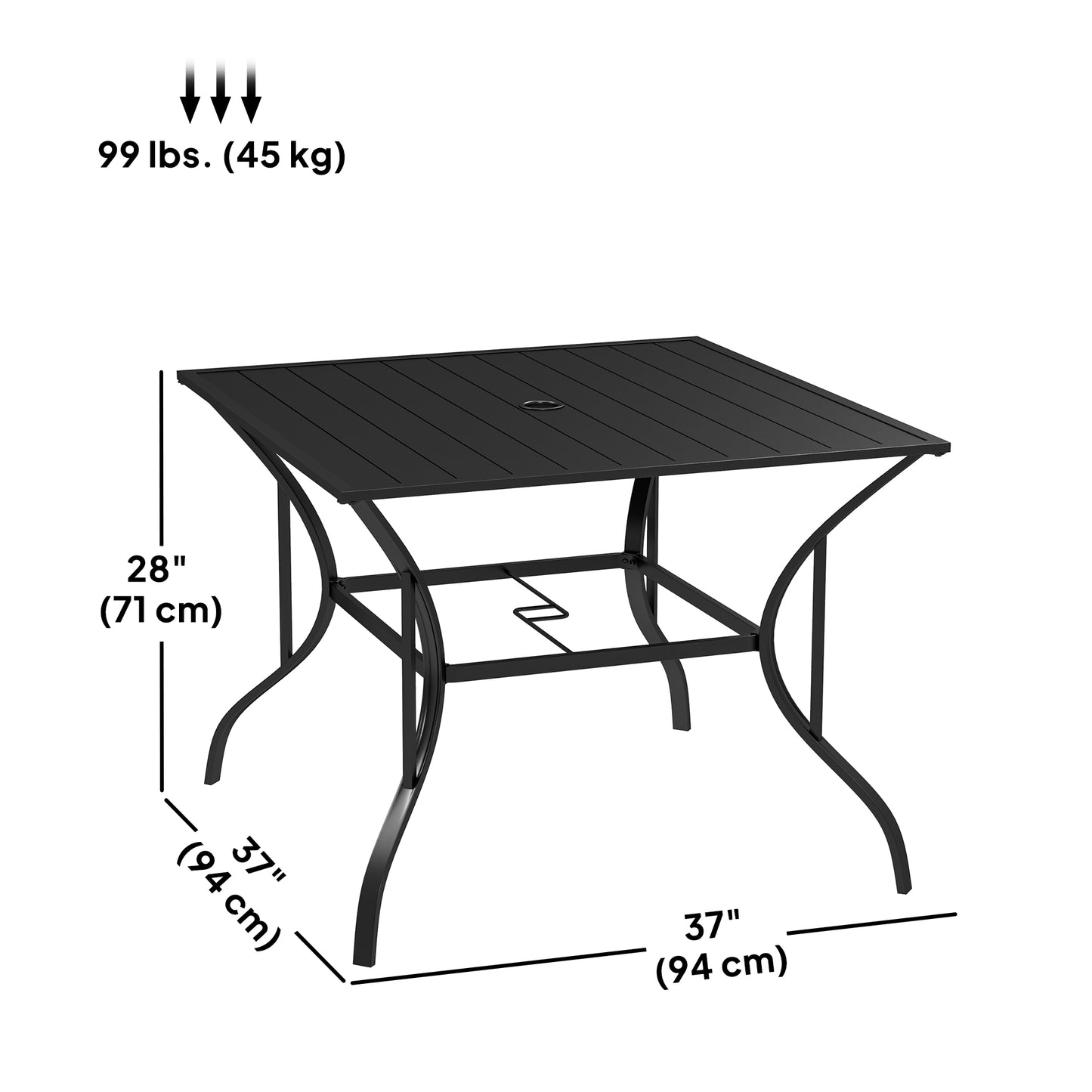 94 x 94 cm Garden Table with Parasol Hole