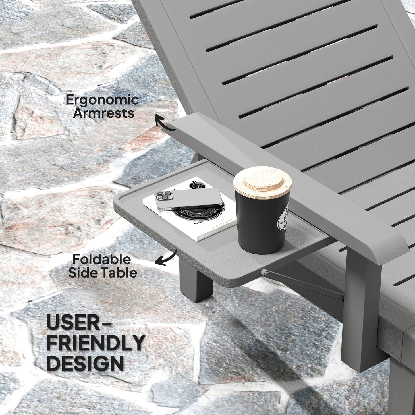 Set of 2 Resin Reclining Sun Loungers for Garden