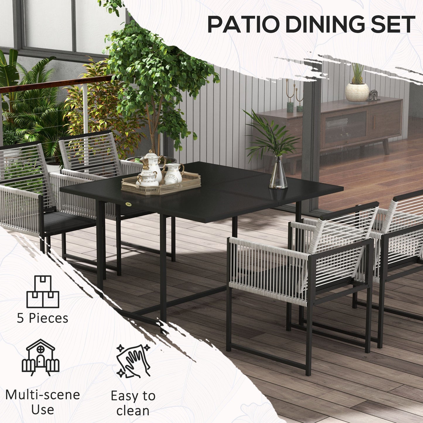 Five-Piece Metal Dining Set, with Folding Back Chairs