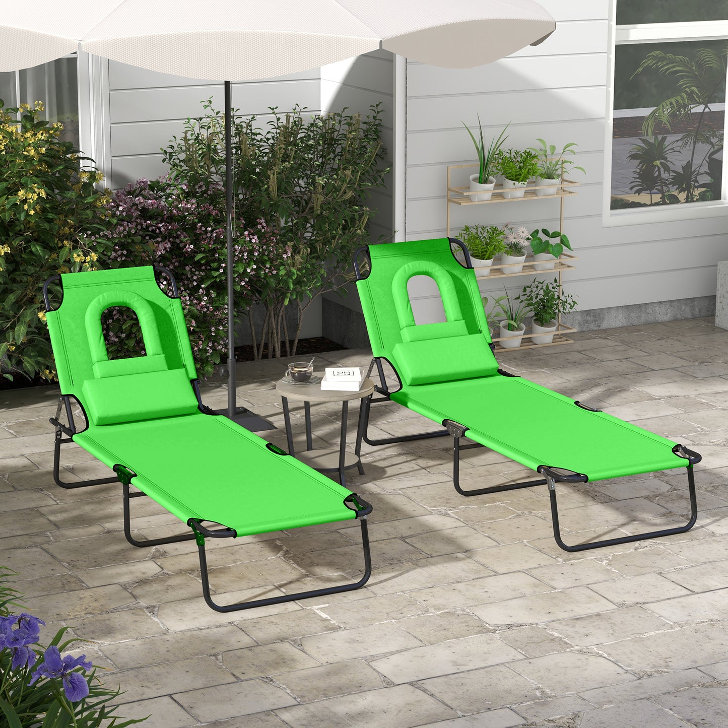 Folding Sun Loungers Set of 2 with Face Hole