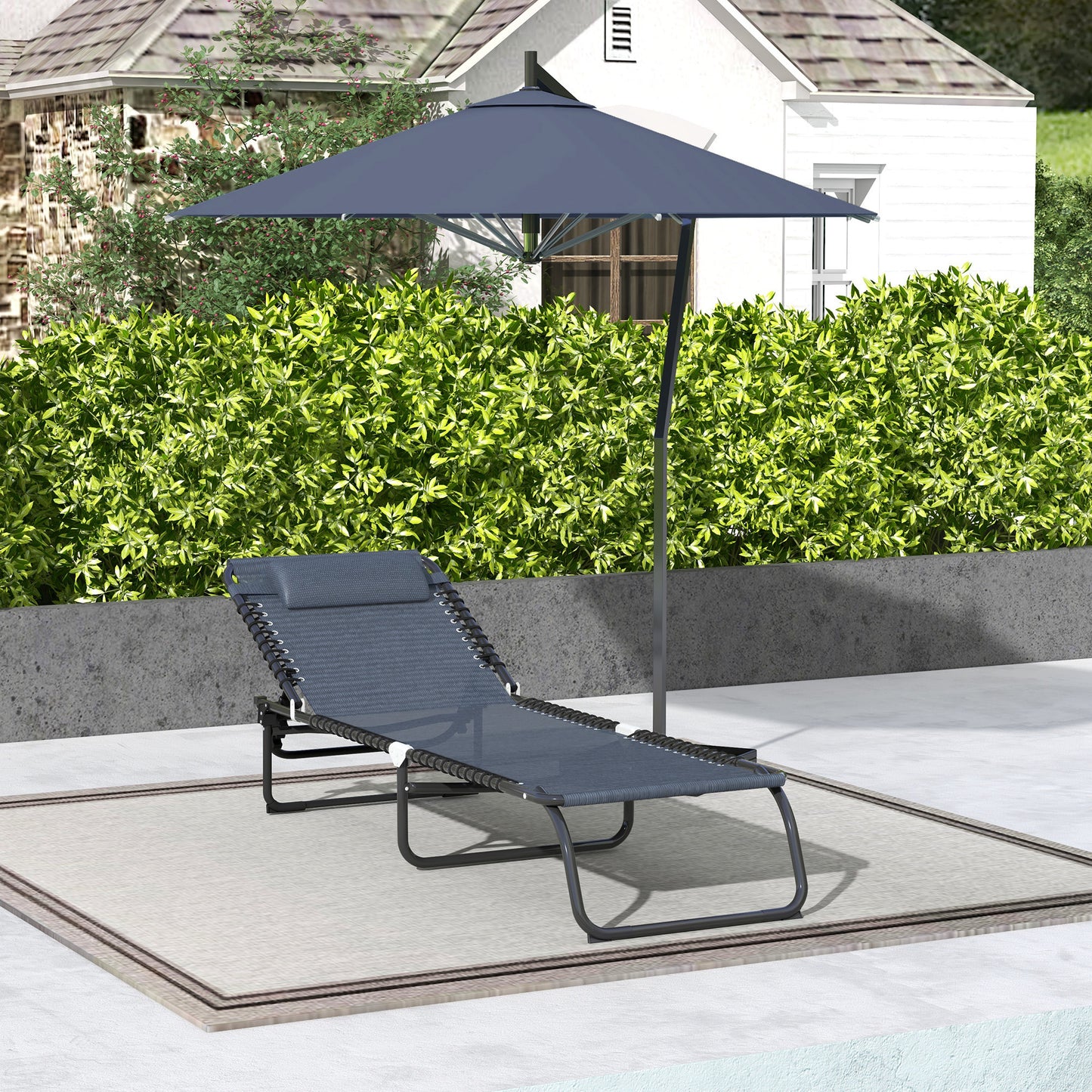 Foldable Sun Lounger, Outdoor 4 Level Adjustable Backrest Reclining