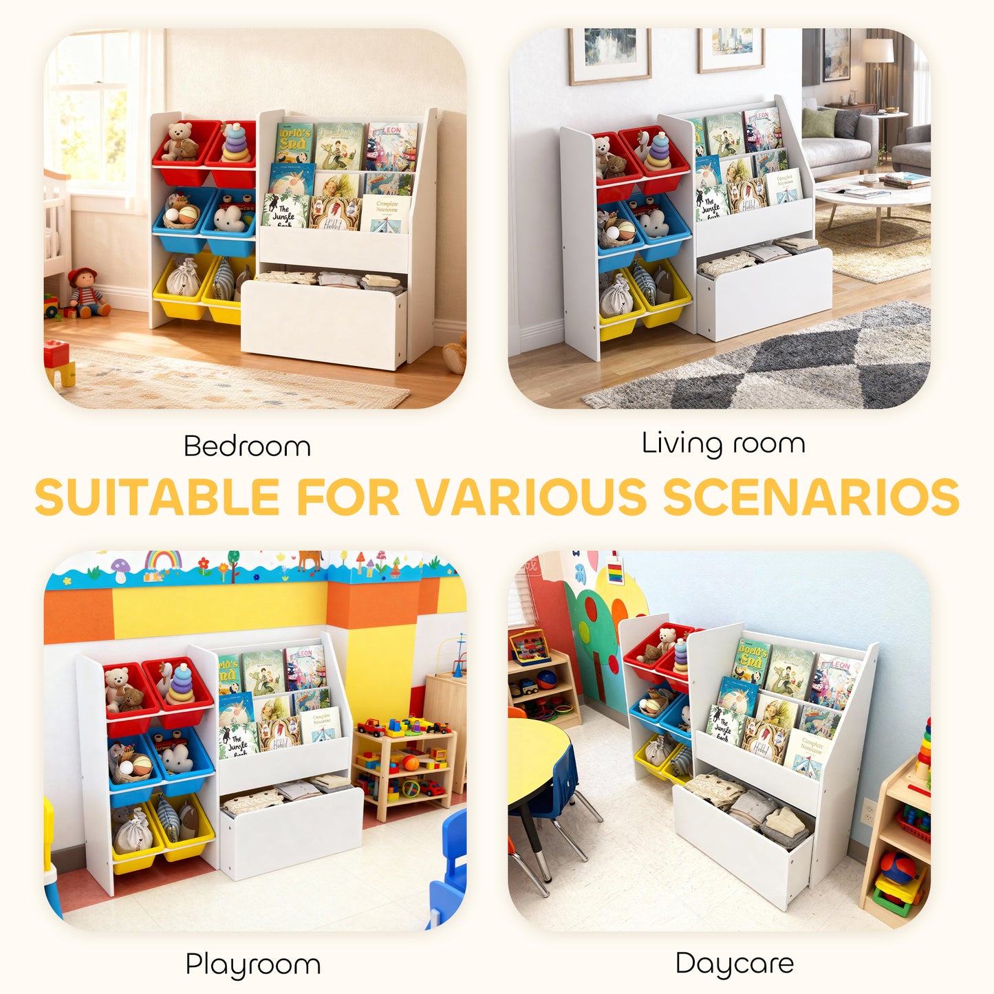 Toy Storage Unit, 3-Tier Toy Organiser Shelf