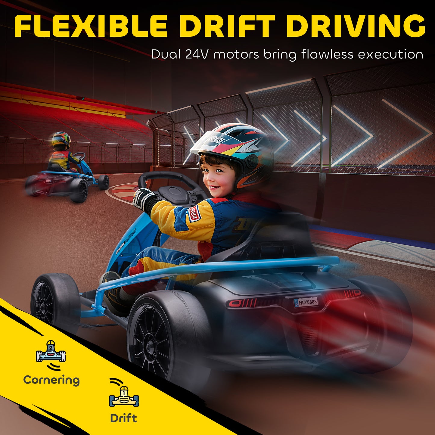 24V Drift Kart, Electric Ride-On Racing Go Kart w/ 2 Speeds