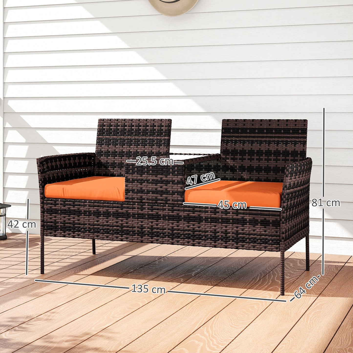 Two-Seat Rattan Chair, with Middle Table