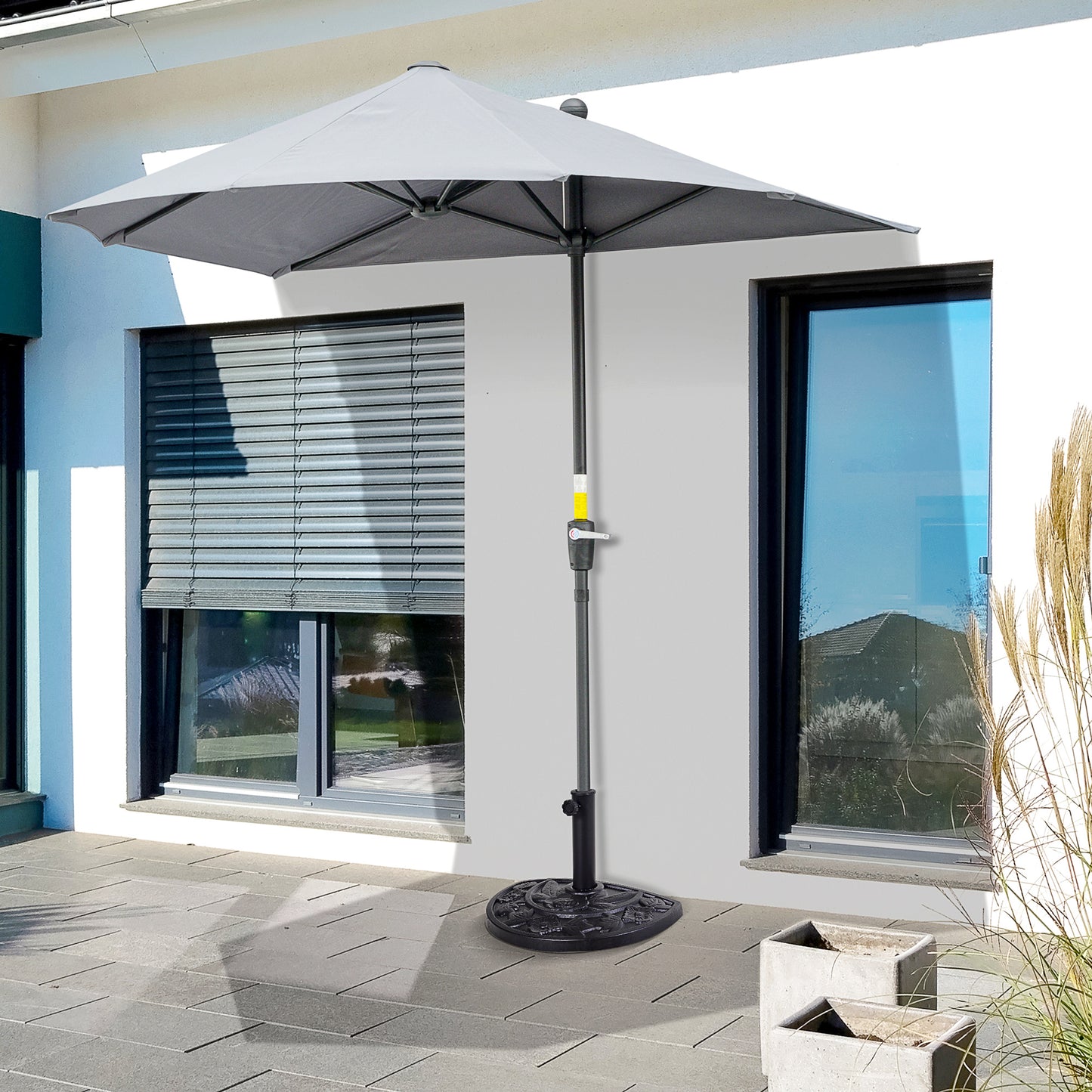 9kg Resin Parasol Base, Half Round Umbrella Stand with Floral Design