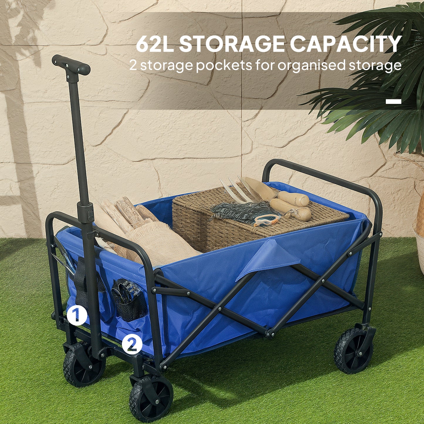 62L Festival Trolley on Wheels, Garden Folding Trolley Cart