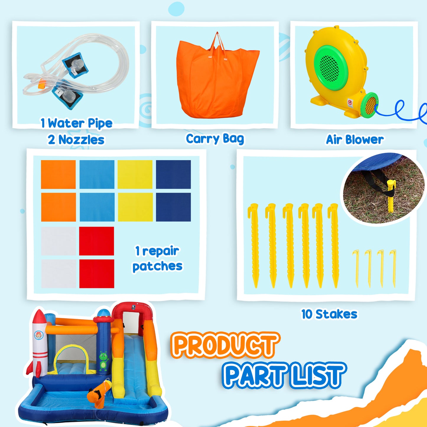 5 in 1 Bouncy Castle for Children with 550W Blower, Water Slide