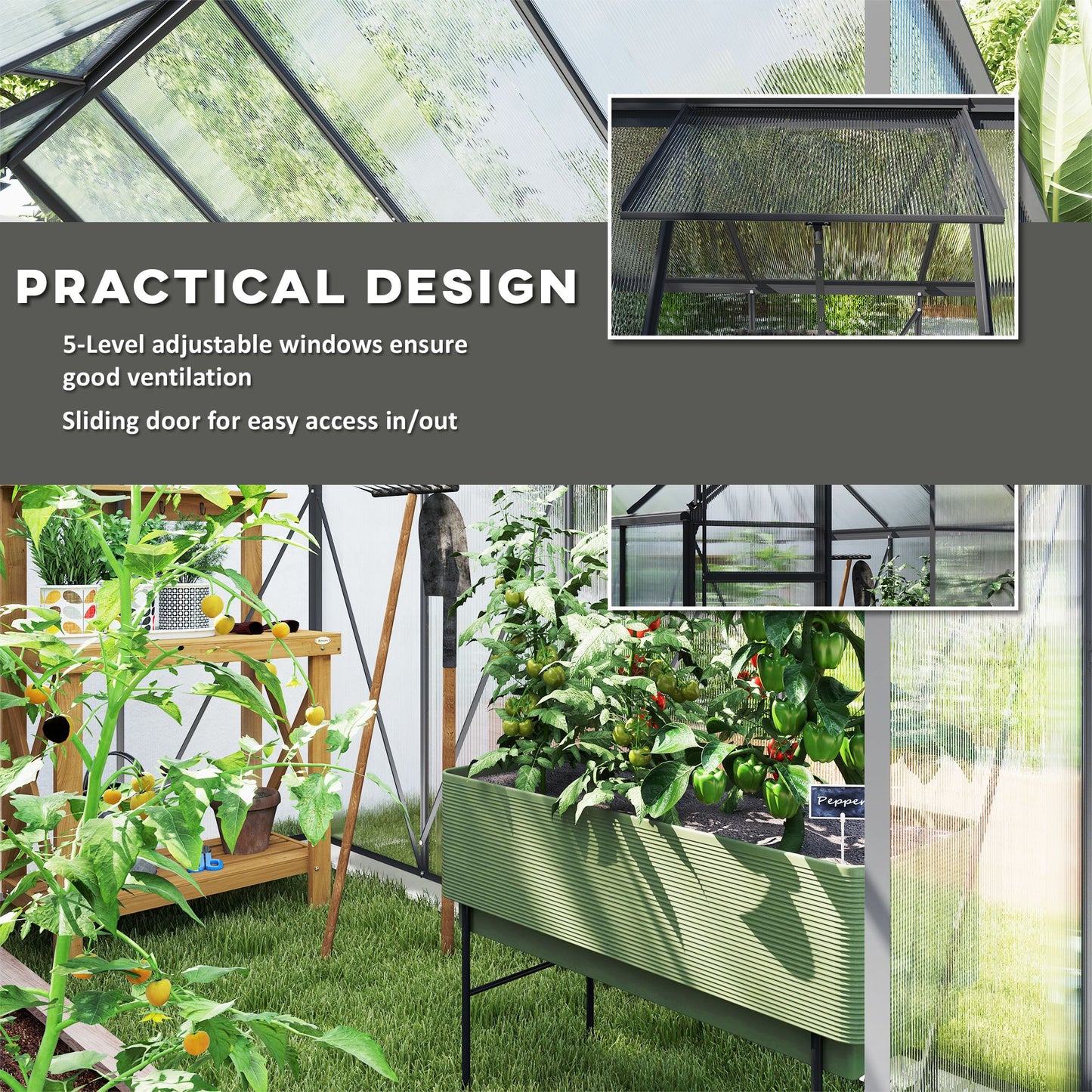 190 x 253 cm Walk-In Polycarbonate Greenhouse
