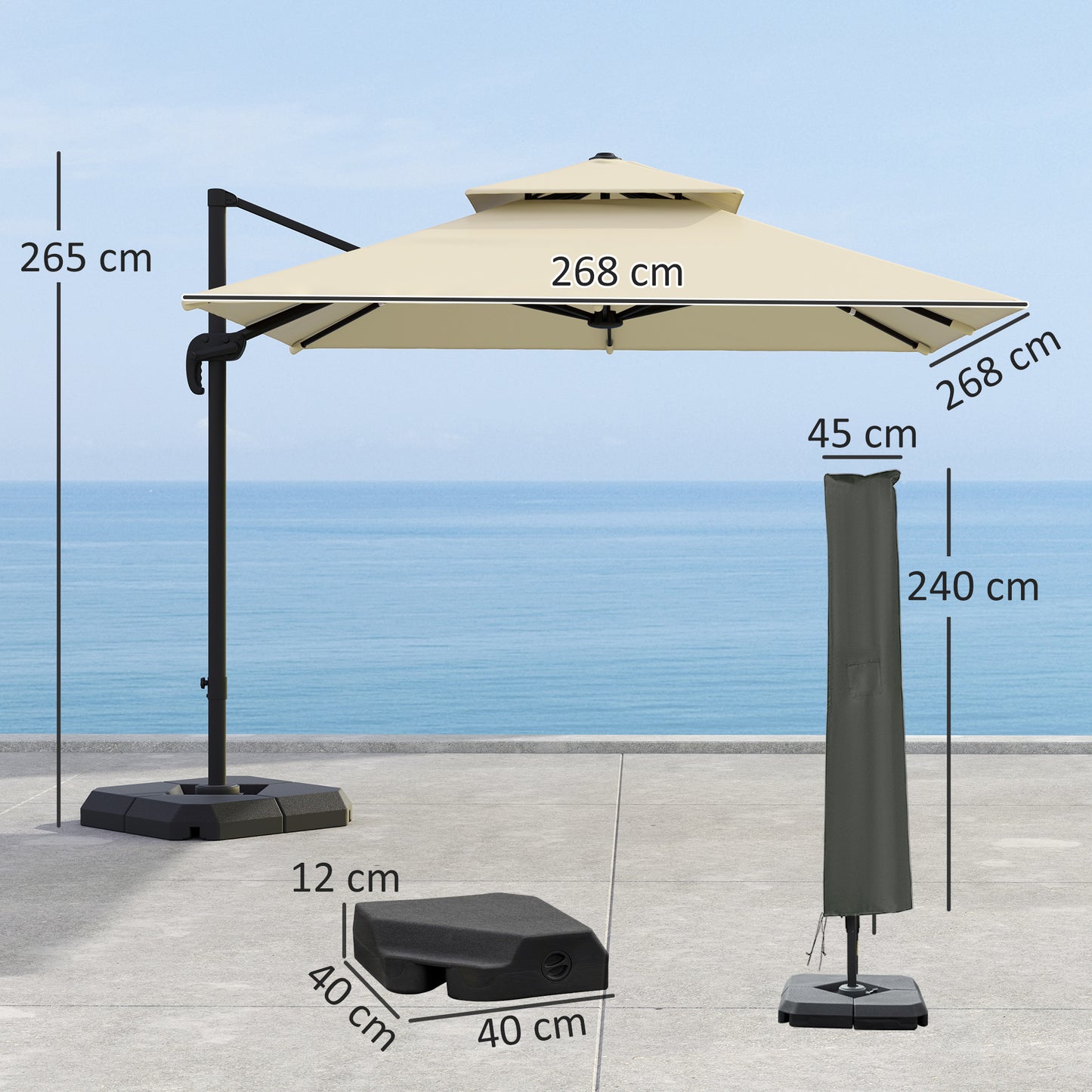 2.7 x 2.7 m Cantilever Parasol with Aluminium Frame, Crank and Tilt